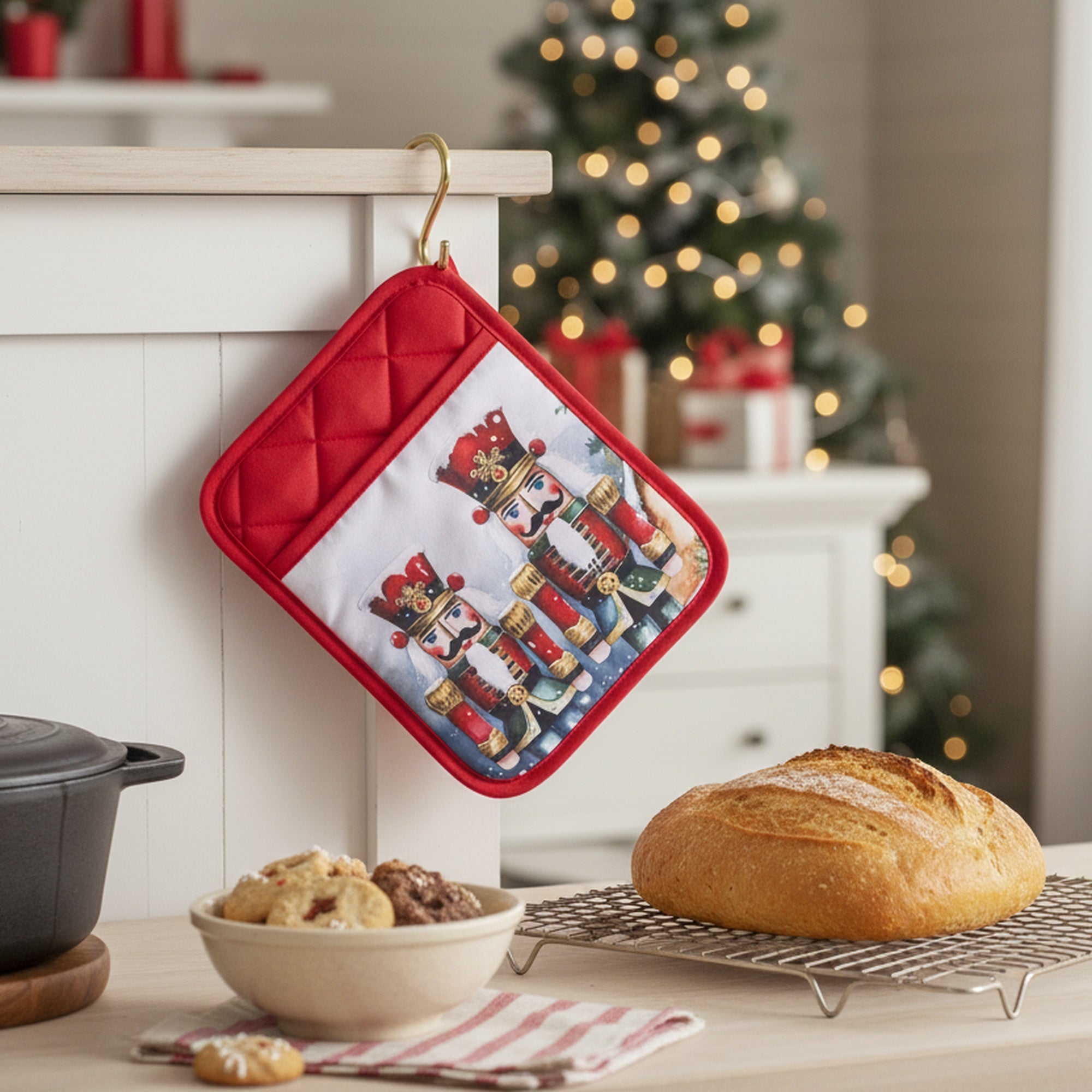 Pot Holder with Pocket Nutcracker Twin, Christmas, Pot Holder, Holiday Decor- Set of 6