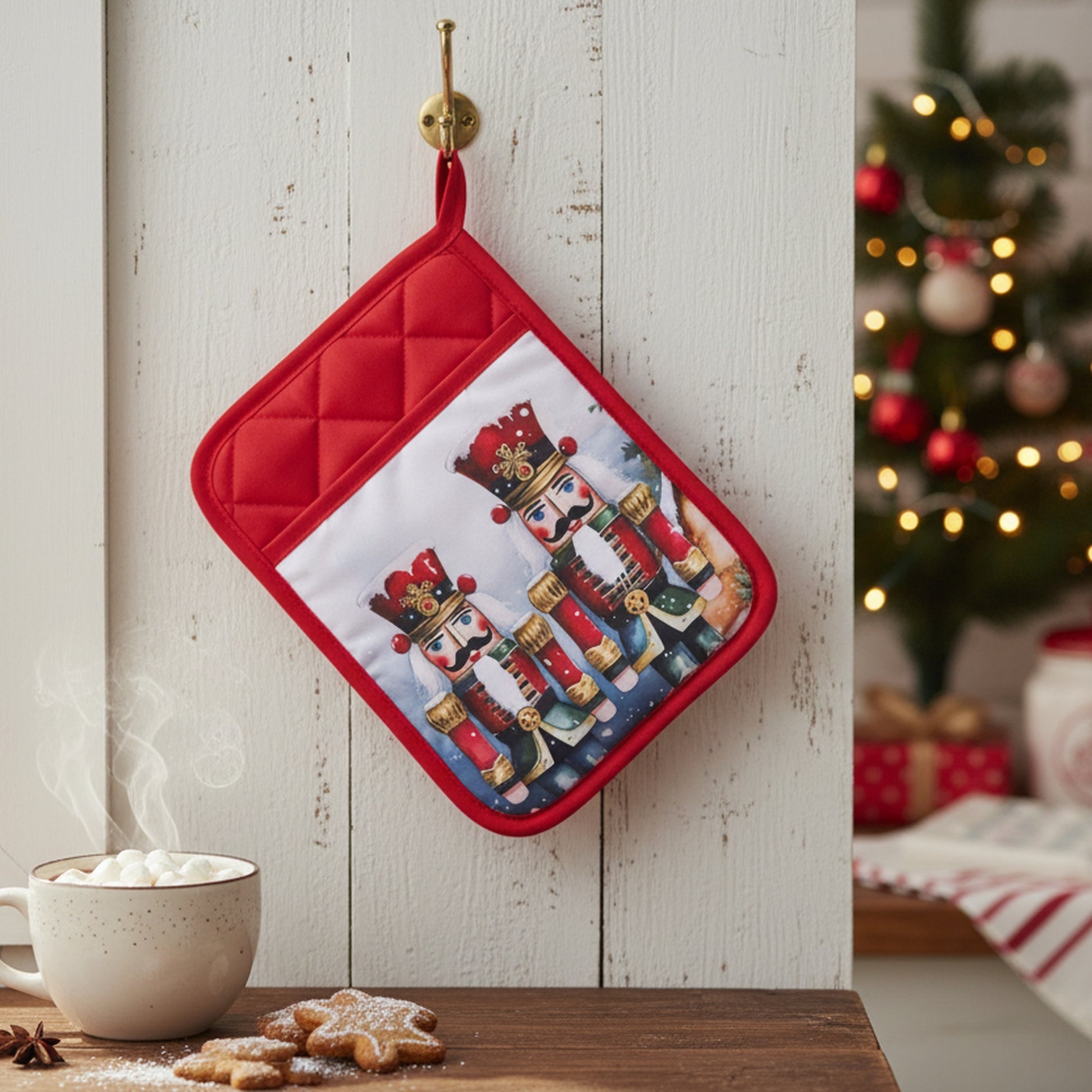 Pot Holder with Pocket Nutcracker Twin, Christmas, Pot Holder, Holiday Decor- Set of 6