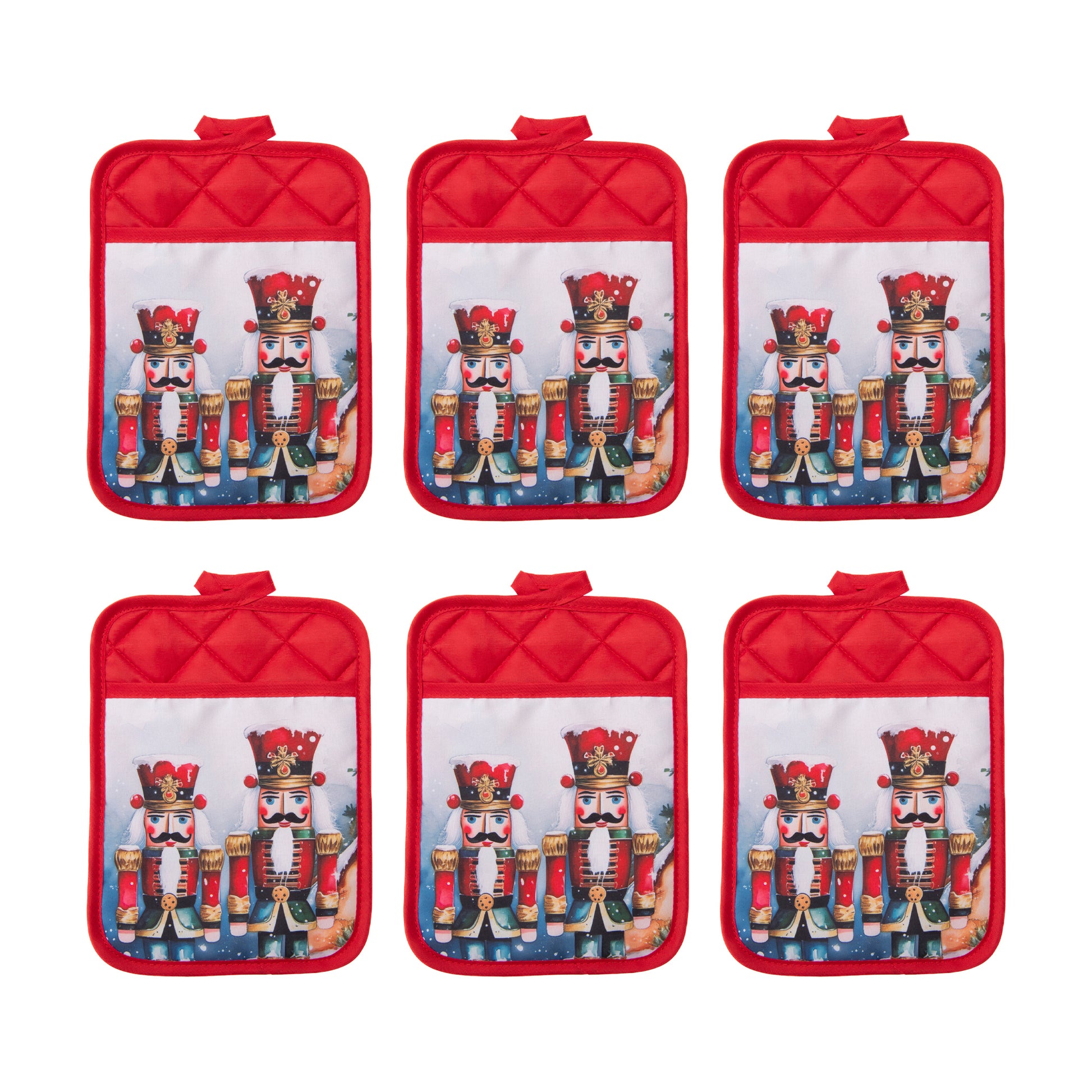 Pot Holder with Pocket Nutcracker Twin, Christmas, Pot Holder, Holiday Decor- Set of 6
