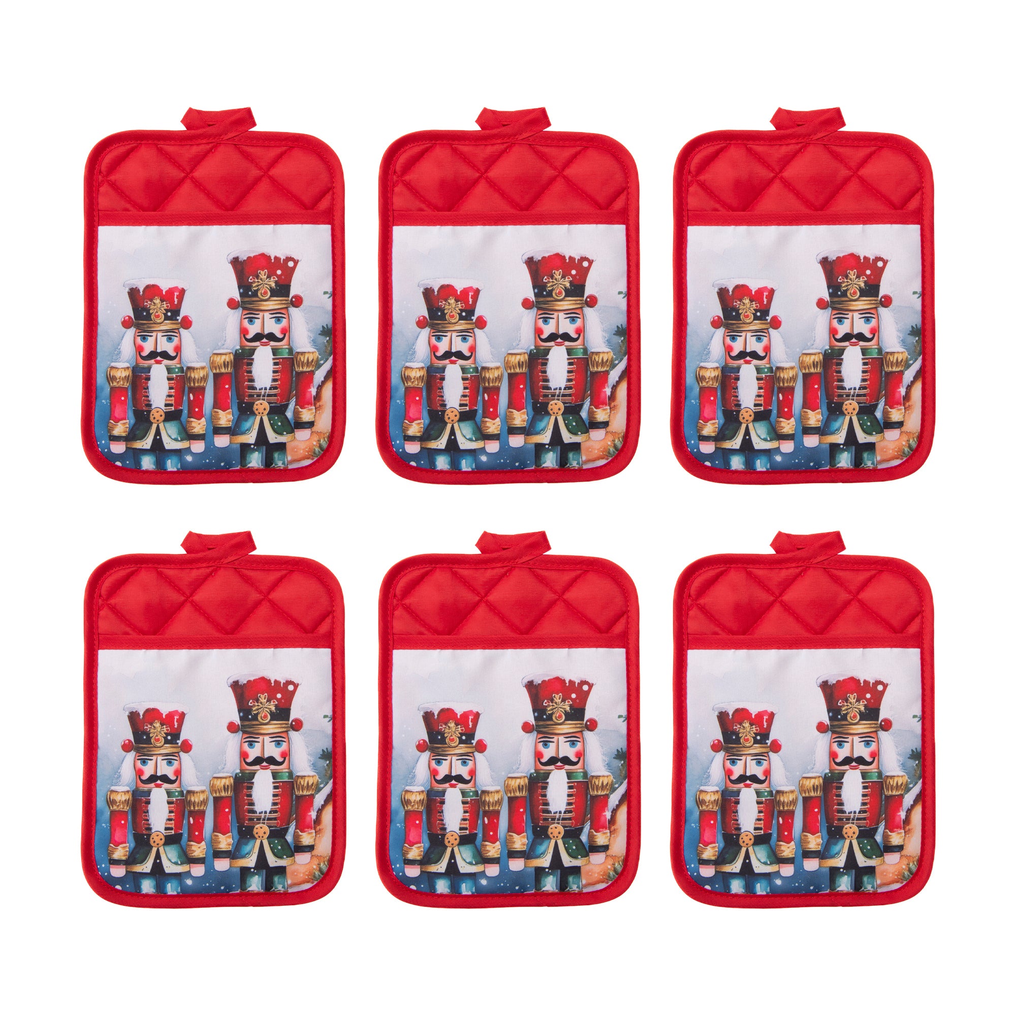 Pot Holder with Pocket Nutcracker Twin, Christmas, Pot Holder, Holiday Decor- Set of 6