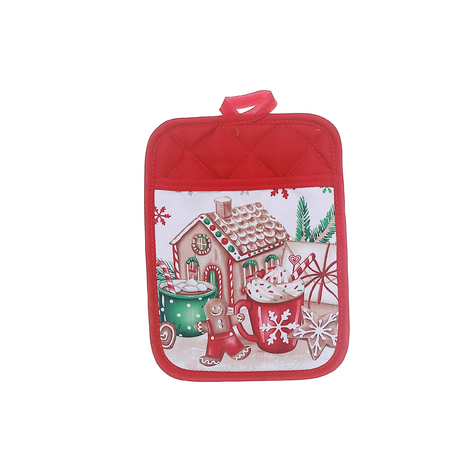 Christmas House Pot Holder With Pocket, Heat Resistant Kitchen Pot Holder, Cotton Baking Pot Holder, Holiday Kitchen Decor - Set Of 6