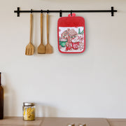 Christmas House Pot Holder With Pocket, Heat Resistant Kitchen Pot Holder, Cotton Baking Pot Holder, Holiday Kitchen Decor - Set Of 6