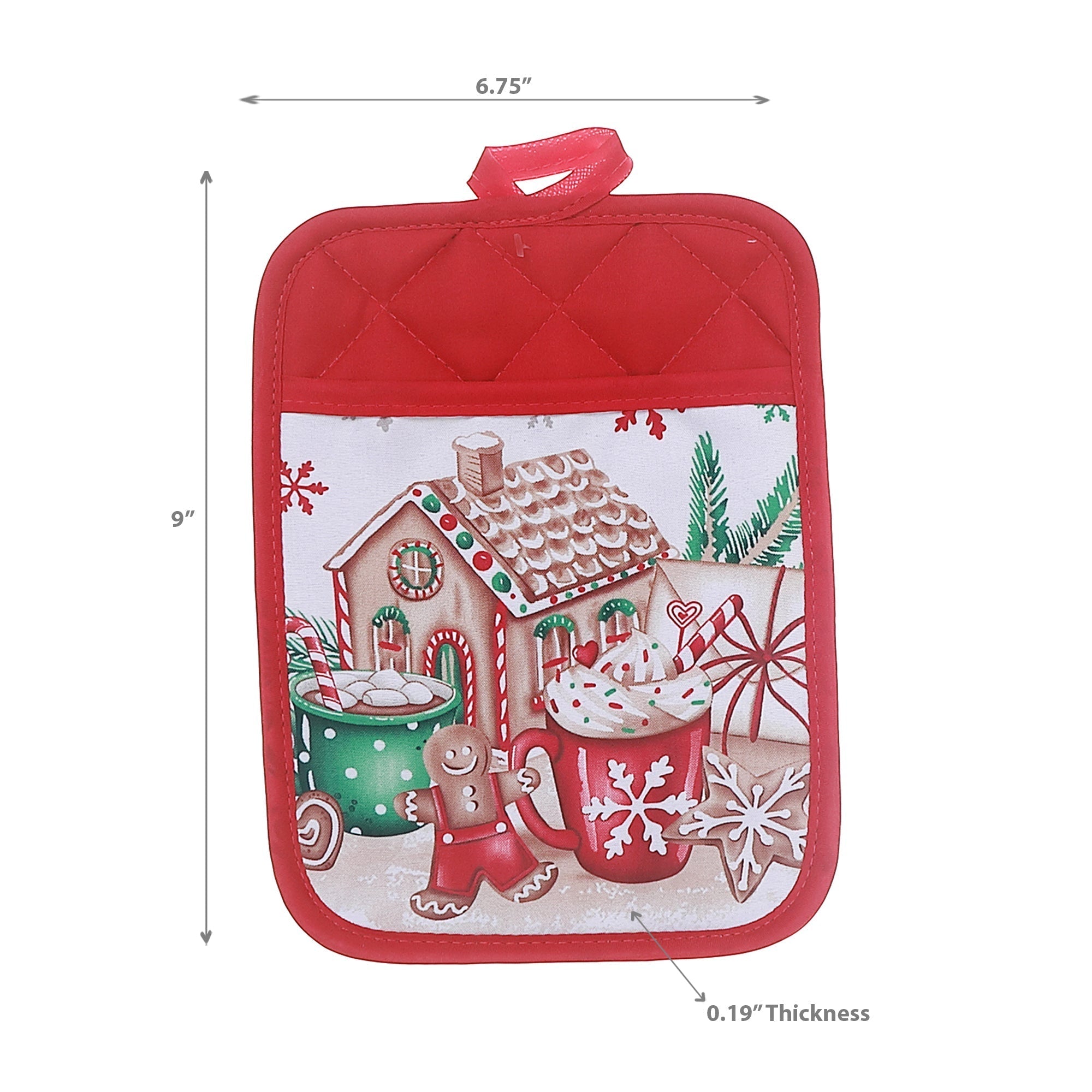 Christmas House Pot Holder With Pocket, Heat Resistant Kitchen Pot Holder, Cotton Baking Pot Holder, Holiday Kitchen Decor - Set Of 6