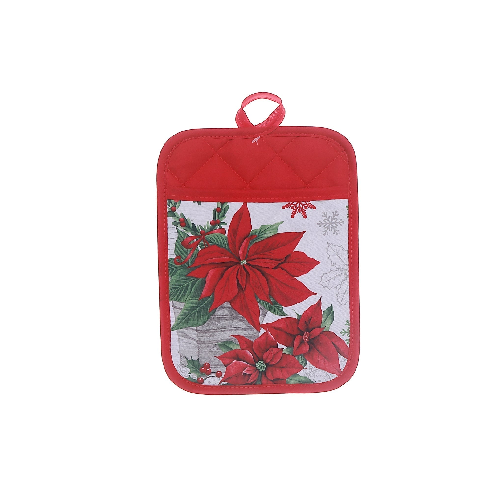 Poinsettia Pot Holder with Pocket Set of 6 – Christmas Kitchen Decor