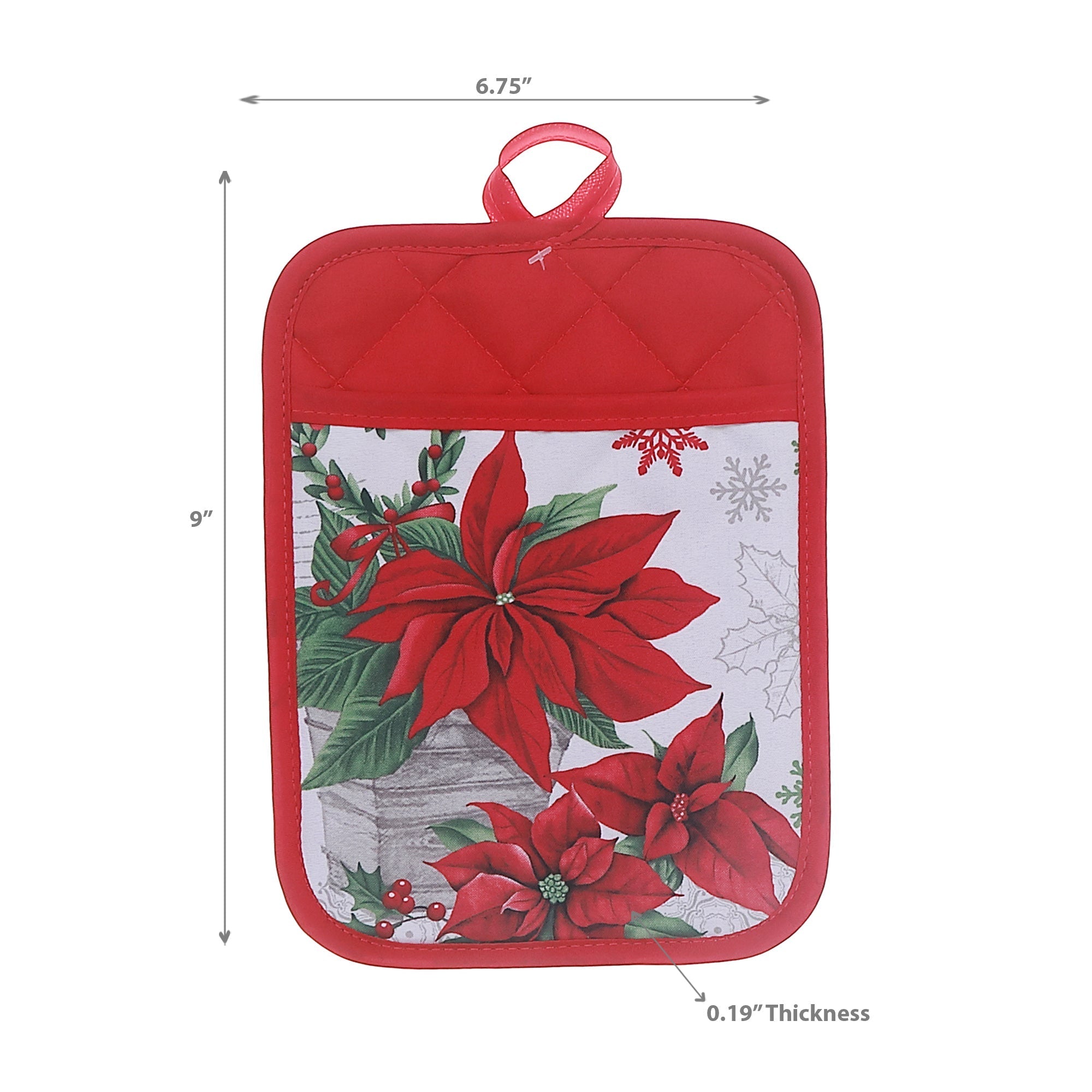 Poinsettia Pot Holder with Pocket Set of 6 – Christmas Kitchen Decor