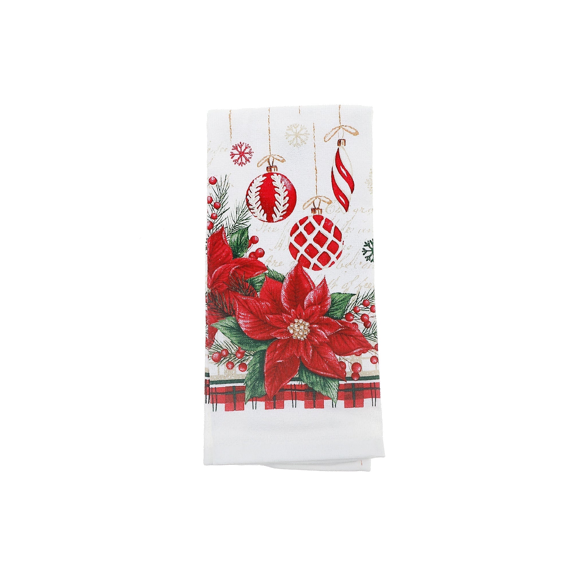 Hand Towel Set of 6 Poinsettia with Ornaments – Christmas Kitchen Linens, Holiday Hand Towel, Festive Cooking & Baking Accessory