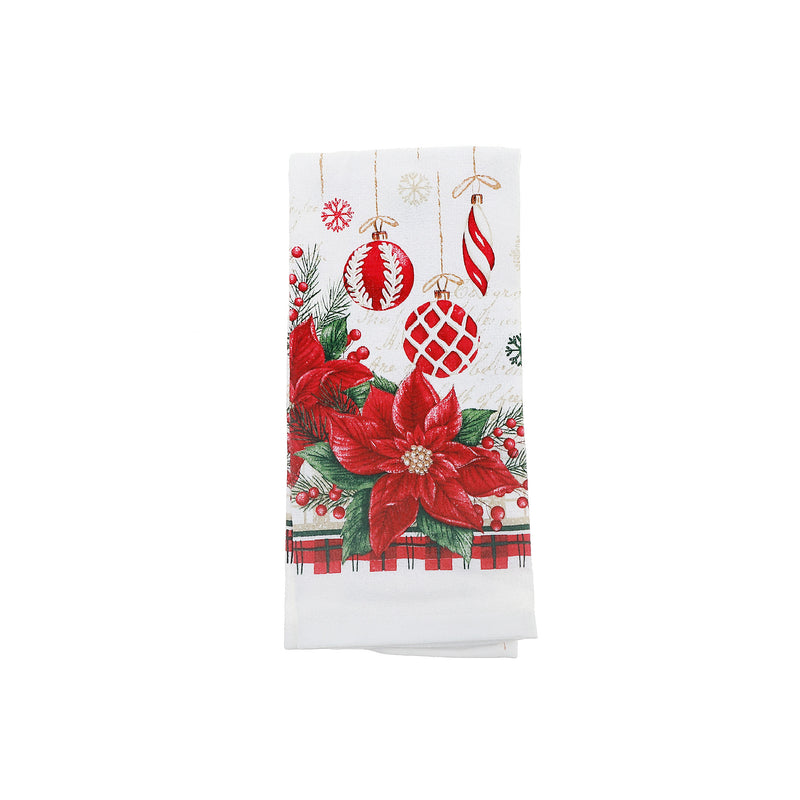 Hand Towel (Poinsettia W/ Ornaments) - Set of 6