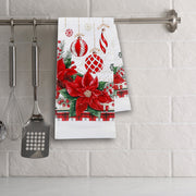Hand Towel Set of 6 Poinsettia with Ornaments – Christmas Kitchen Linens, Holiday Hand Towel, Festive Cooking & Baking Accessory