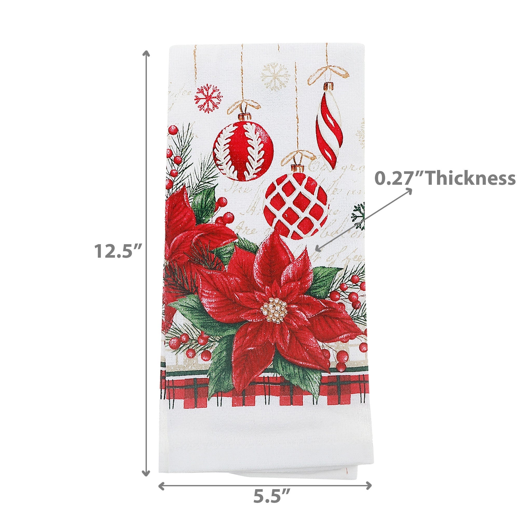 Hand Towel Set of 6 Poinsettia with Ornaments – Christmas Kitchen Linens, Holiday Hand Towel, Festive Cooking & Baking Accessory