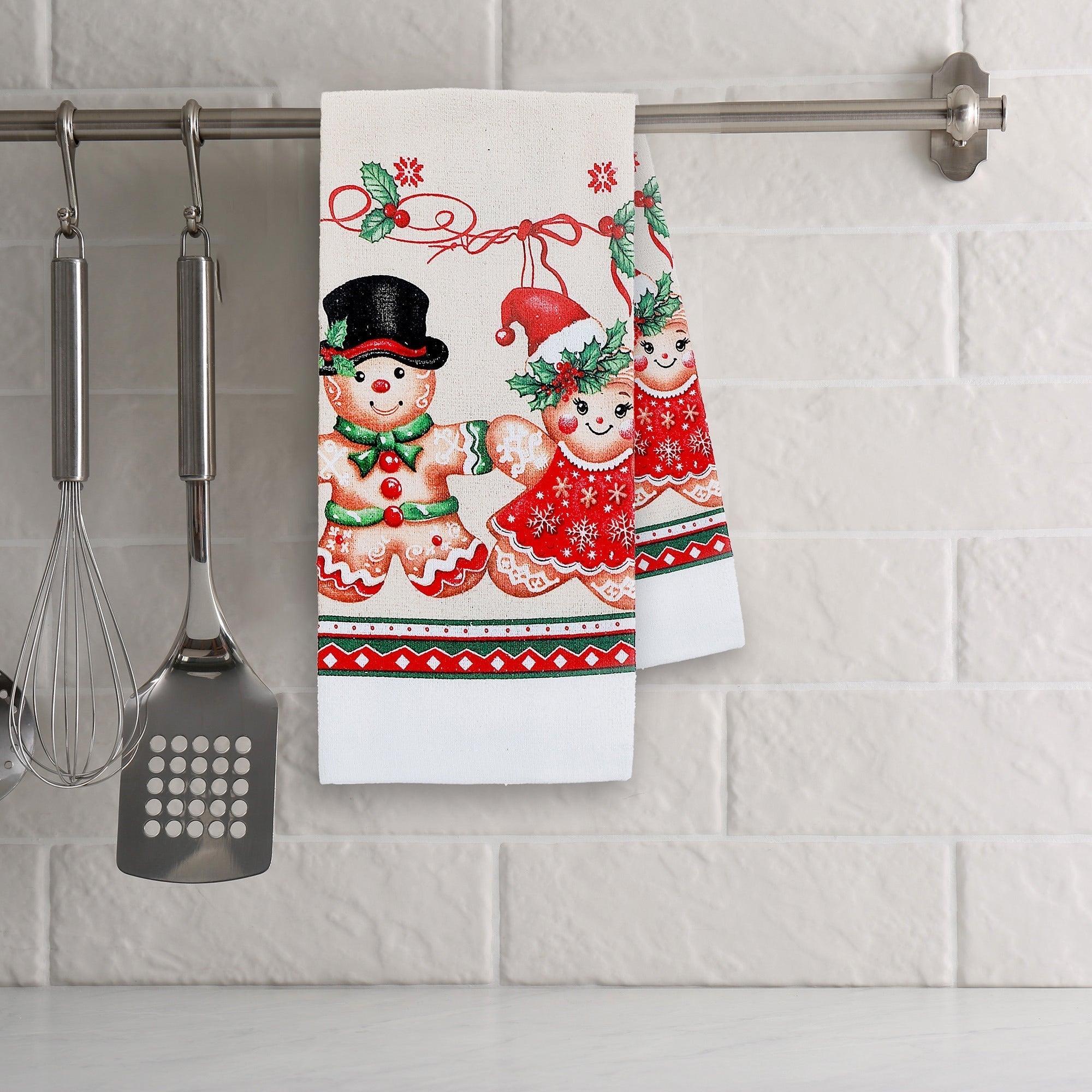 Hand Towel Set of 6 Gingerbread – Christmas Kitchen Linens, Holiday Hand Towel, Festive Cooking & Baking Accessory