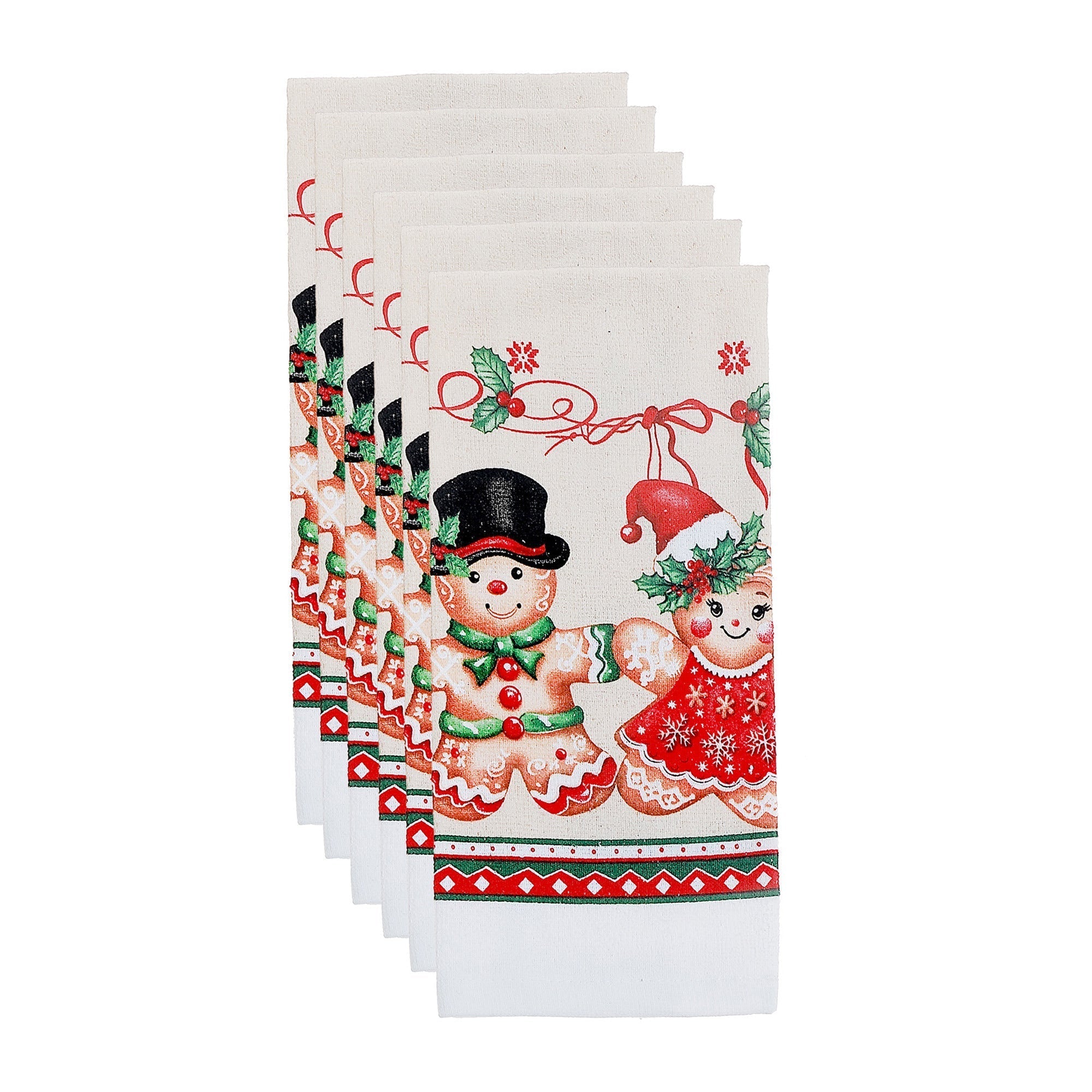 Hand Towel Set of 6 Gingerbread – Christmas Kitchen Linens, Holiday Hand Towel, Festive Cooking & Baking Accessory