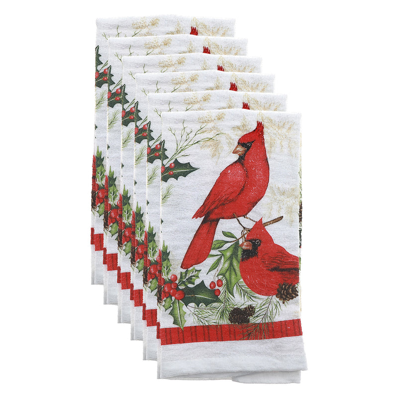 Hand Towel (Cardinals Perched On Wreath) - Set of 6
