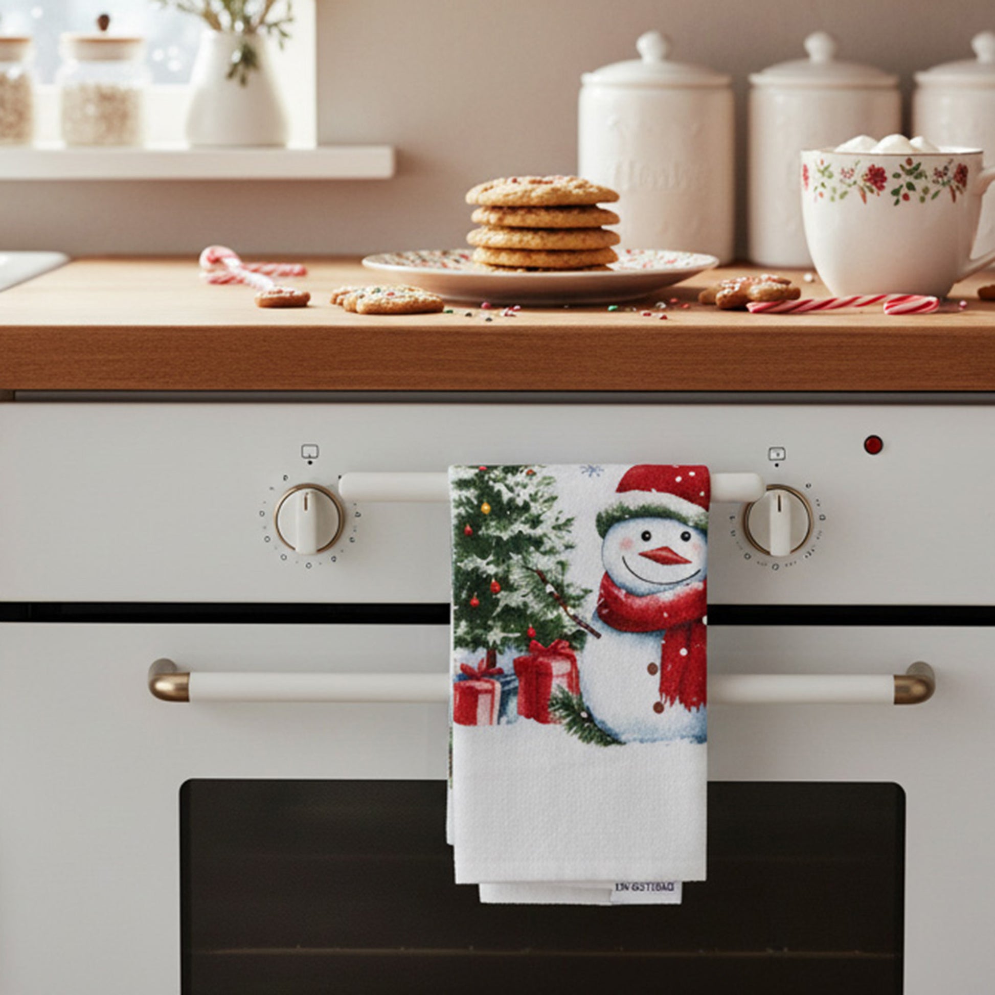 Hand Towel Snowman with Tree, Christmas, Kitchen Towel, Holiday Decor- Set of 6