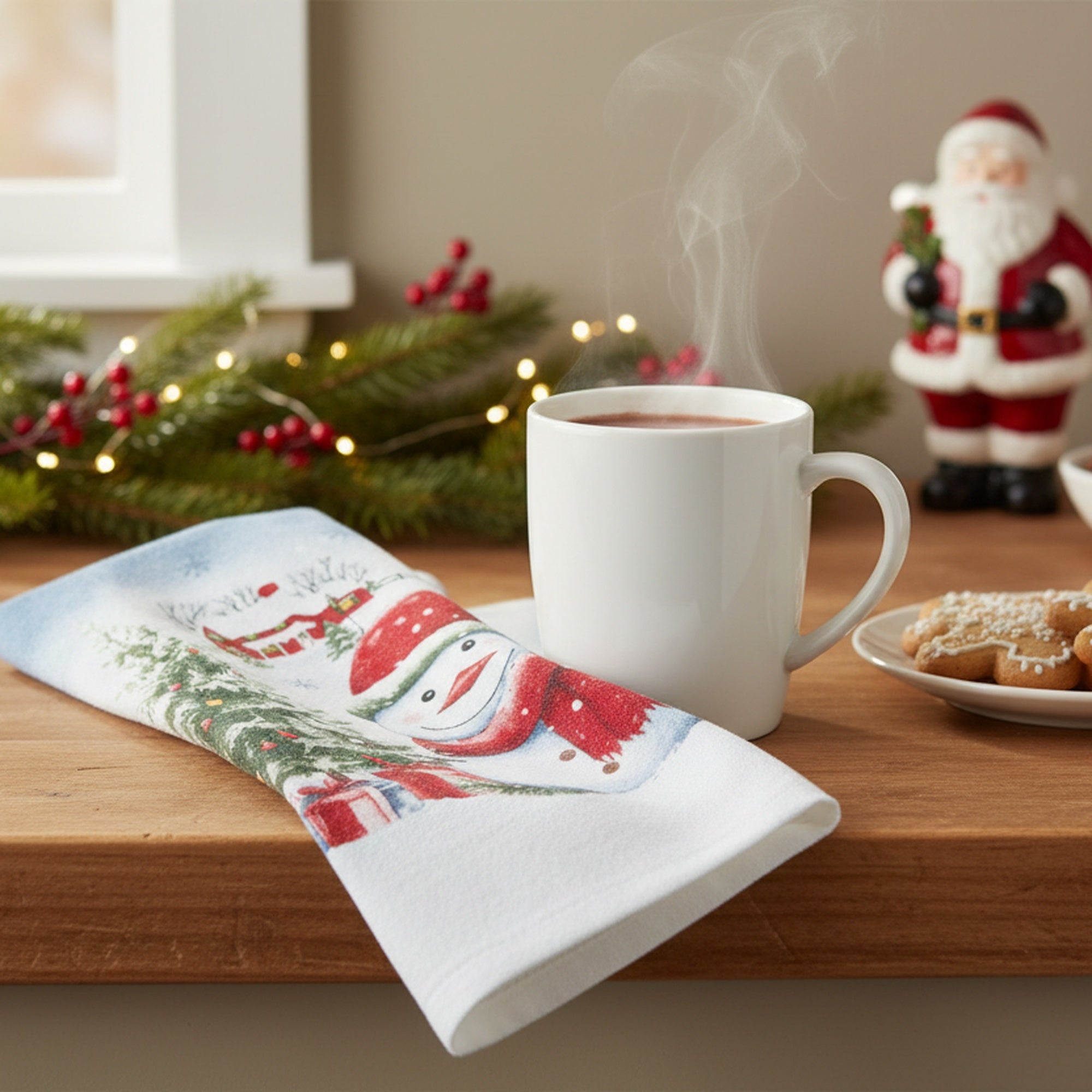 Hand Towel Snowman with Tree, Christmas, Kitchen Towel, Holiday Decor- Set of 6