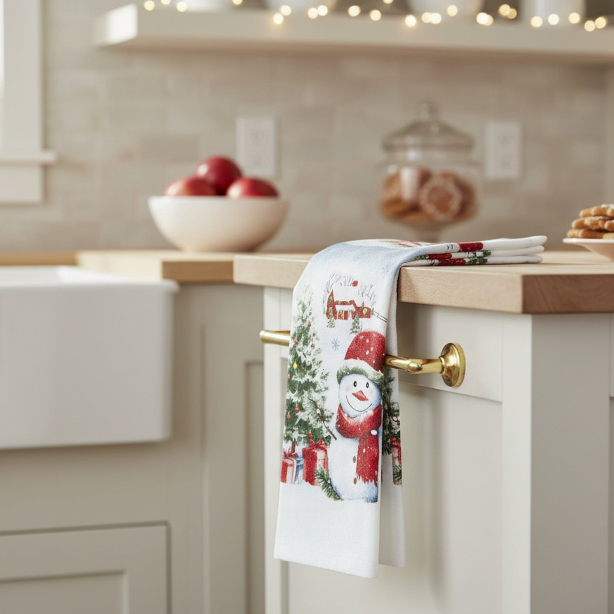 Hand Towel Snowman with Tree, Christmas, Kitchen Towel, Holiday Decor- Set of 6