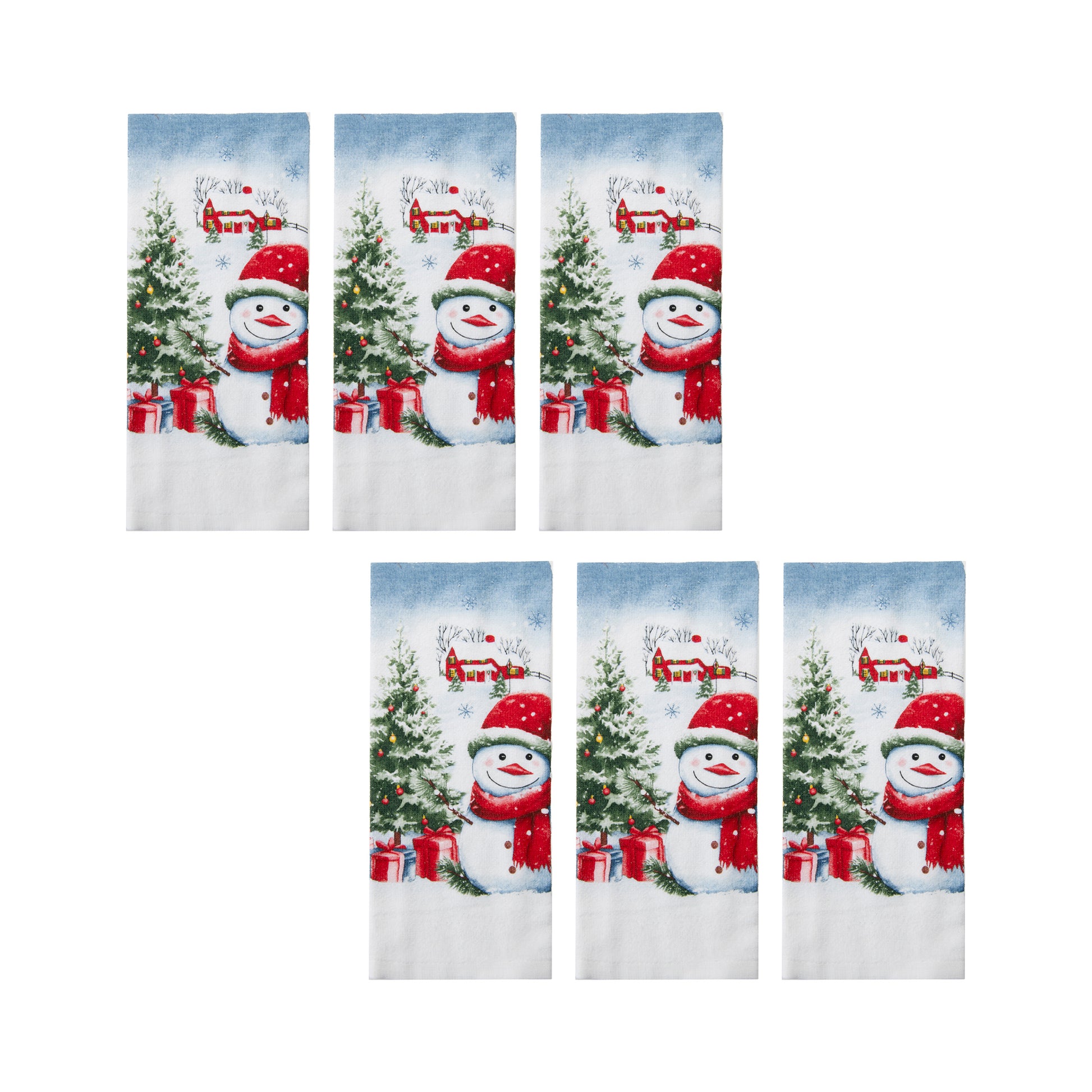 Hand Towel Snowman with Tree, Christmas, Kitchen Towel, Holiday Decor- Set of 6