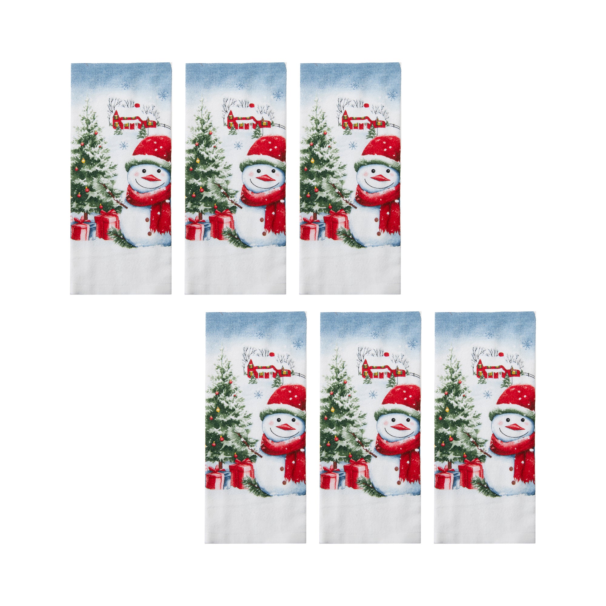 Hand Towel Snowman with Tree, Christmas, Kitchen Towel, Holiday Decor- Set of 6