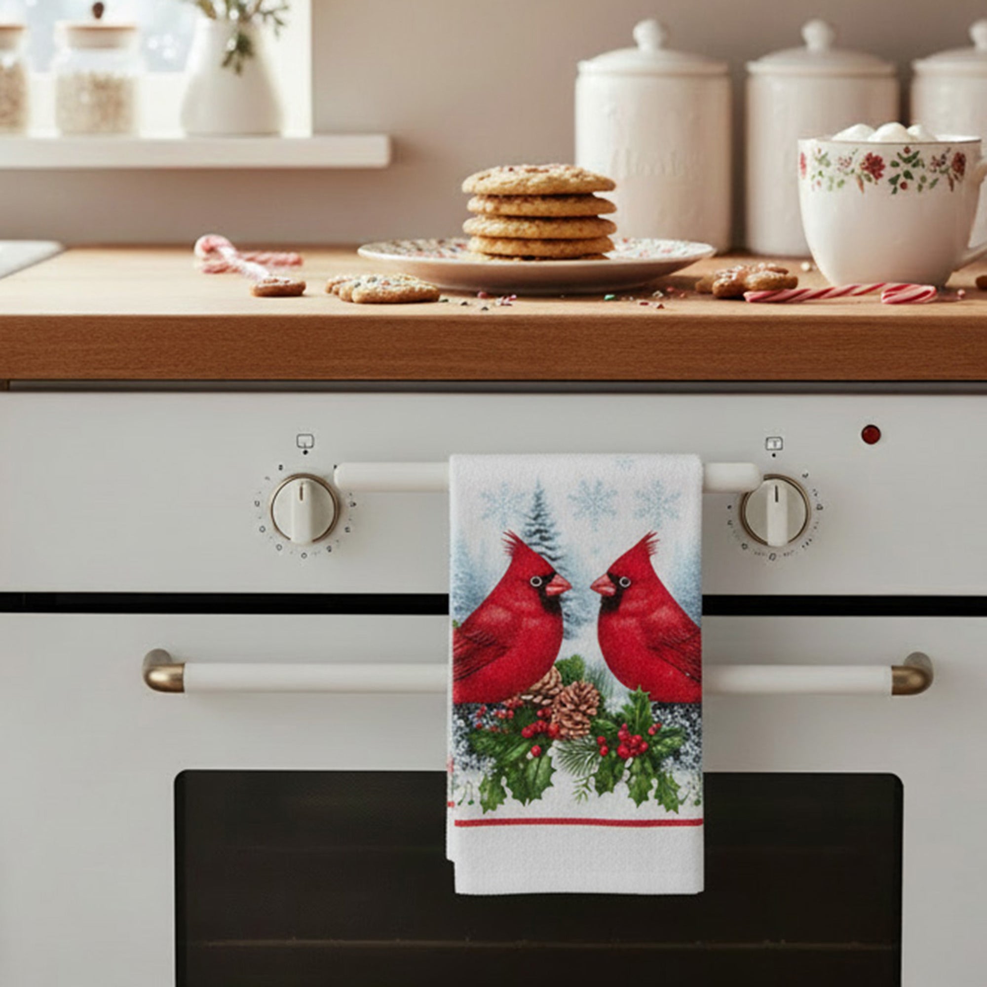 Hand Towel Double Cardinal, Christmas, Kitchen Towel, Holiday Decor- Set of 6
