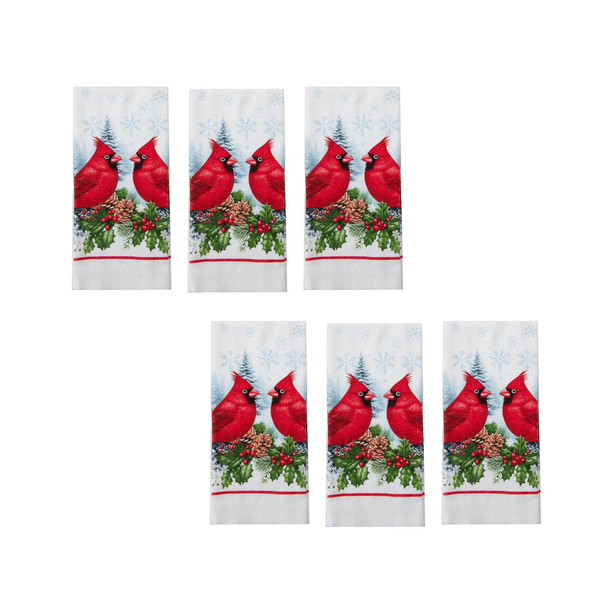 Hand Towel Double Cardinal, Christmas, Kitchen Towel, Holiday Decor- Set of 6