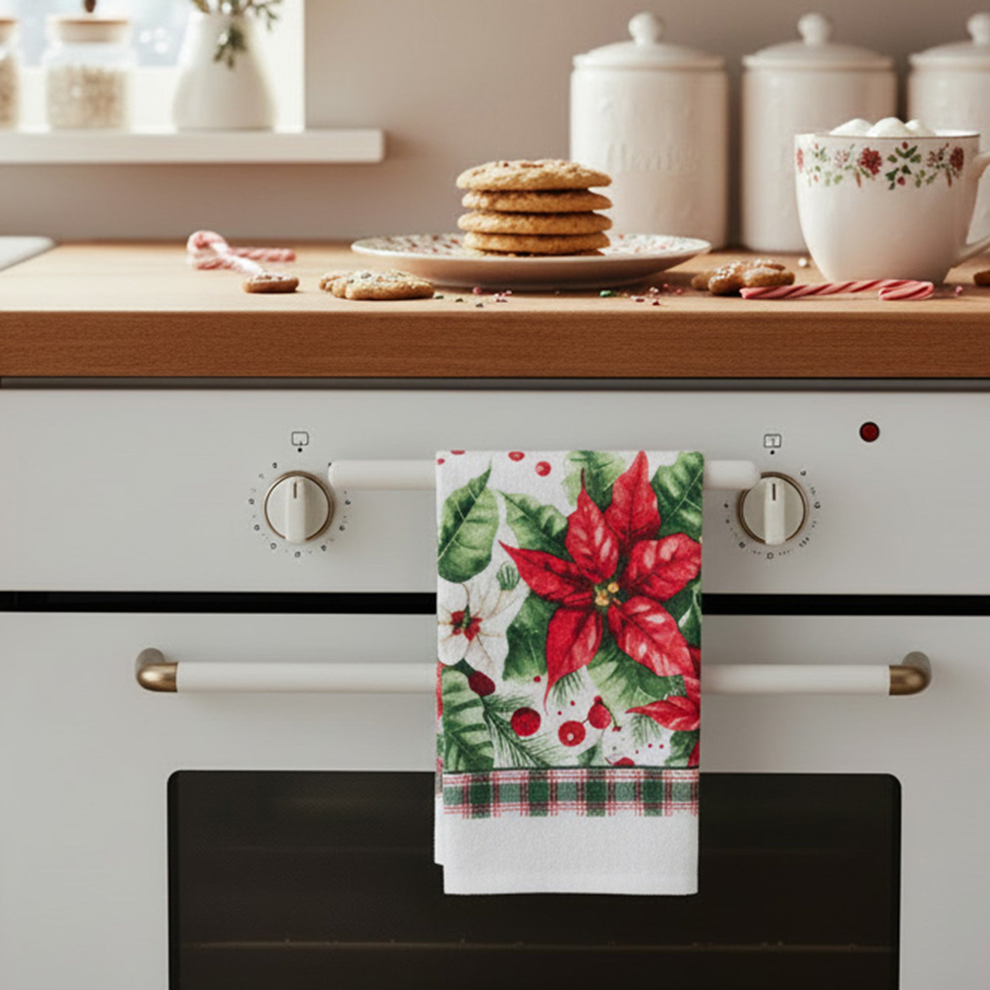 Hand Towel Blooming Poinsettia, Christmas, Kitchen Towel, Holiday Decor- Set of 6