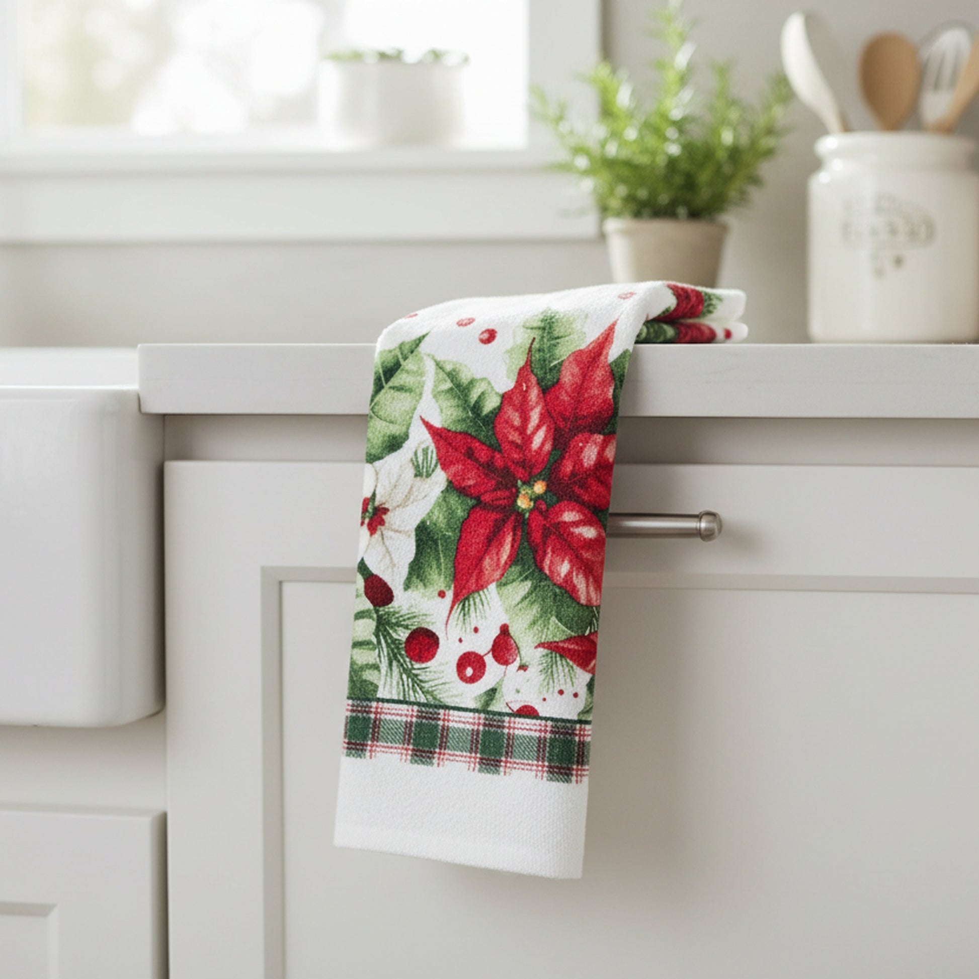 Hand Towel Blooming Poinsettia, Christmas, Kitchen Towel, Holiday Decor- Set of 6