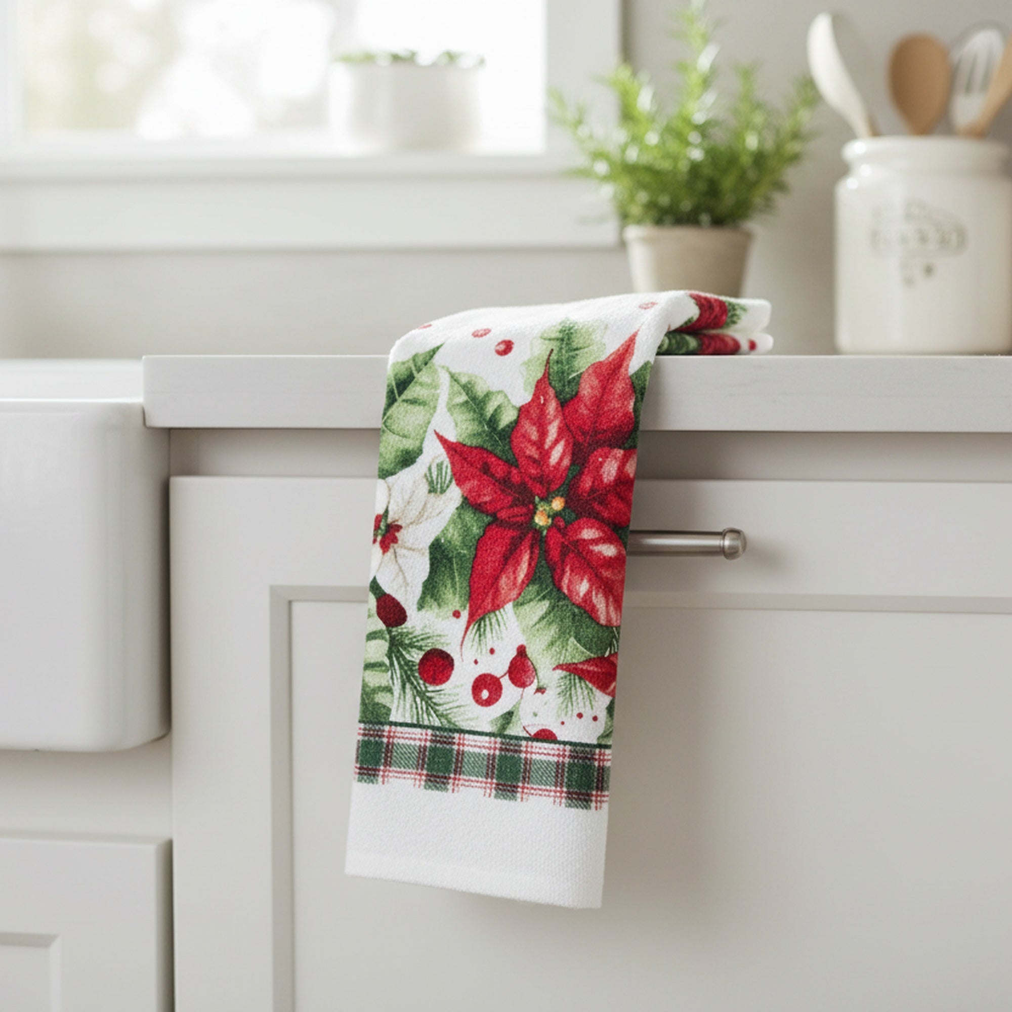 Hand Towel Blooming Poinsettia, Christmas, Kitchen Towel, Holiday Decor- Set of 6