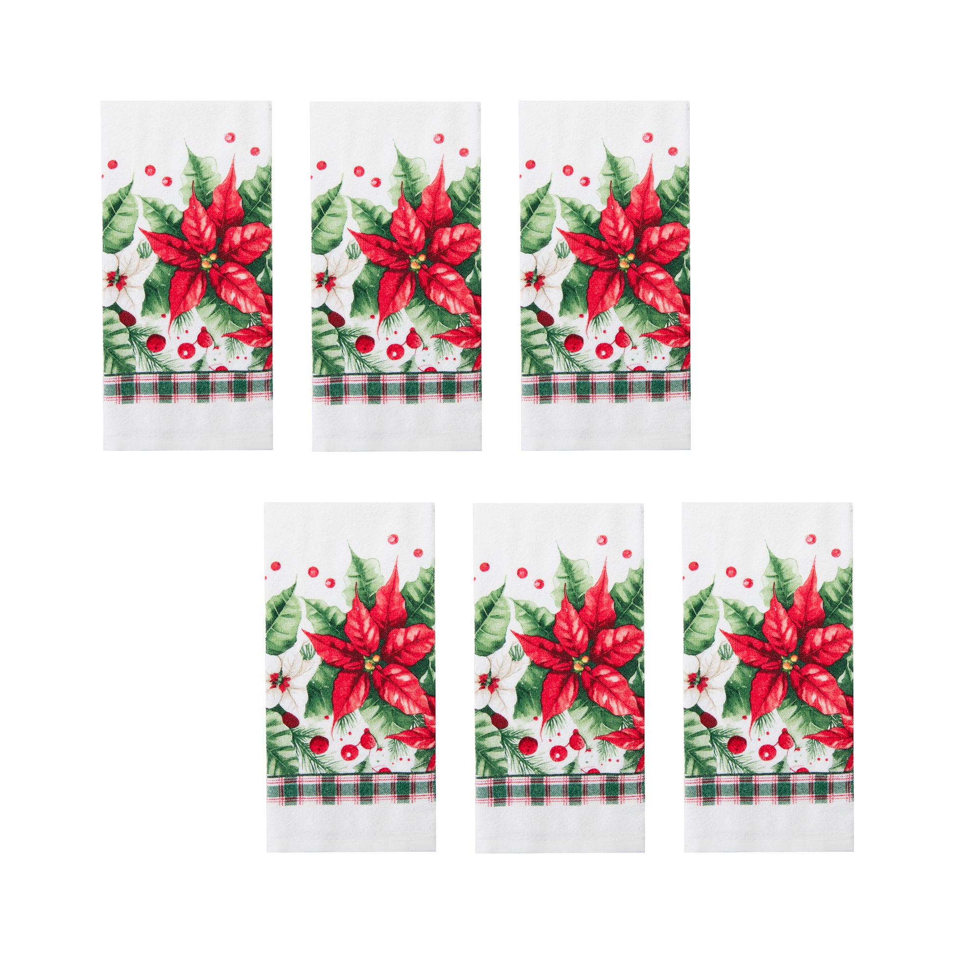 Hand Towel Blooming Poinsettia, Christmas, Kitchen Towel, Holiday Decor- Set of 6