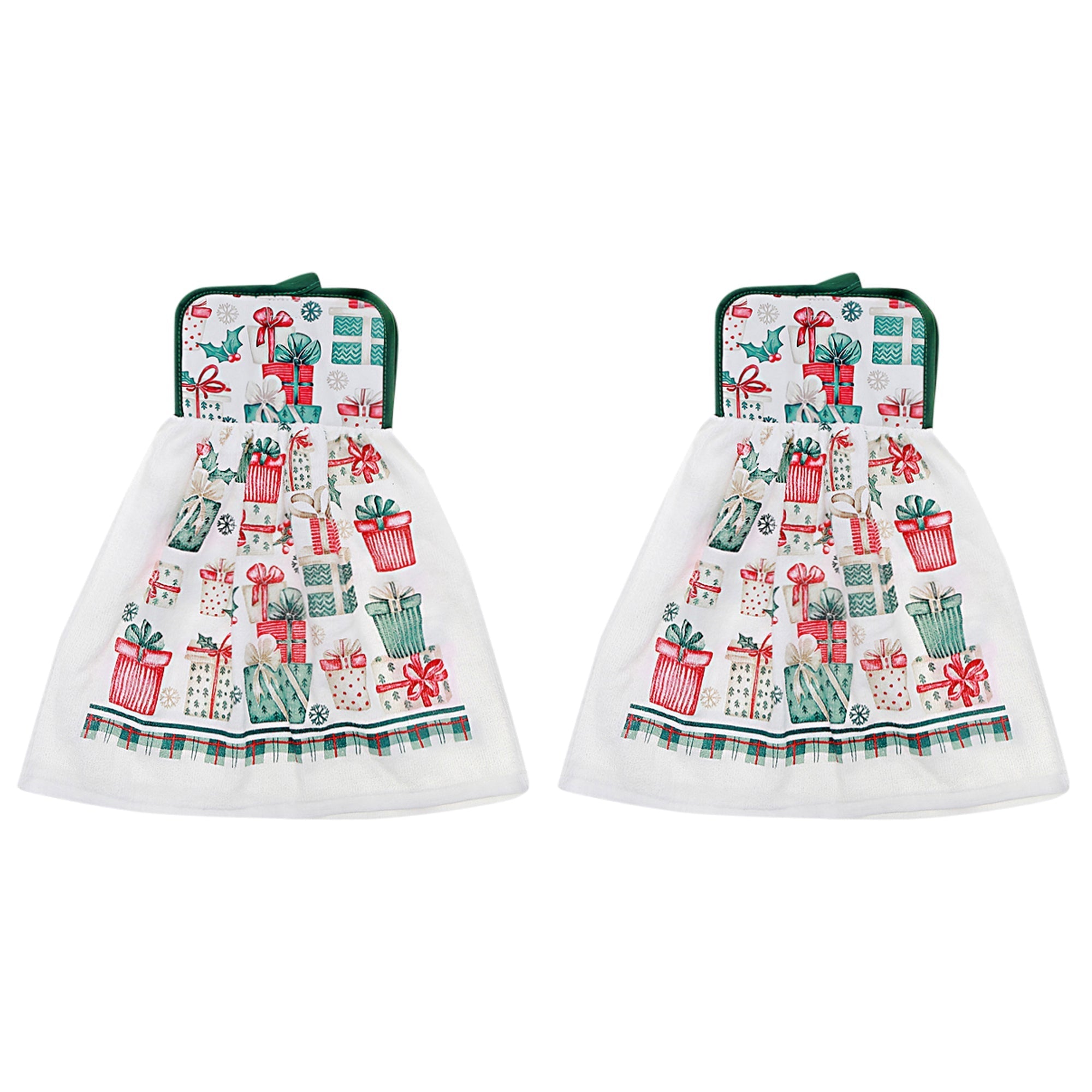 Tie Hand Towel Set of 2 Presents – Holiday Kitchen Linens, Christmas Hand Towel, Festive Cooking & Baking Accessory