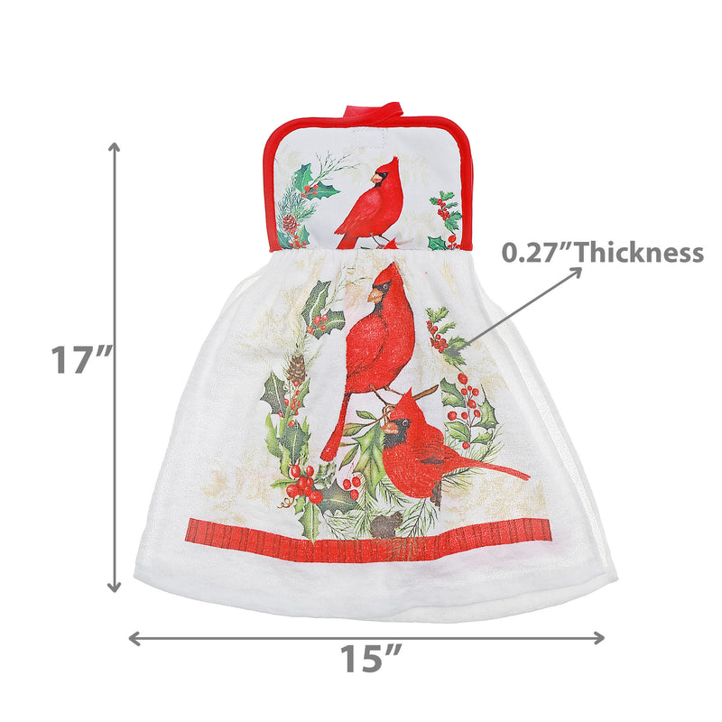 Tie Hand Towel ((Cardinals Perched On Wreath) - Set of 2