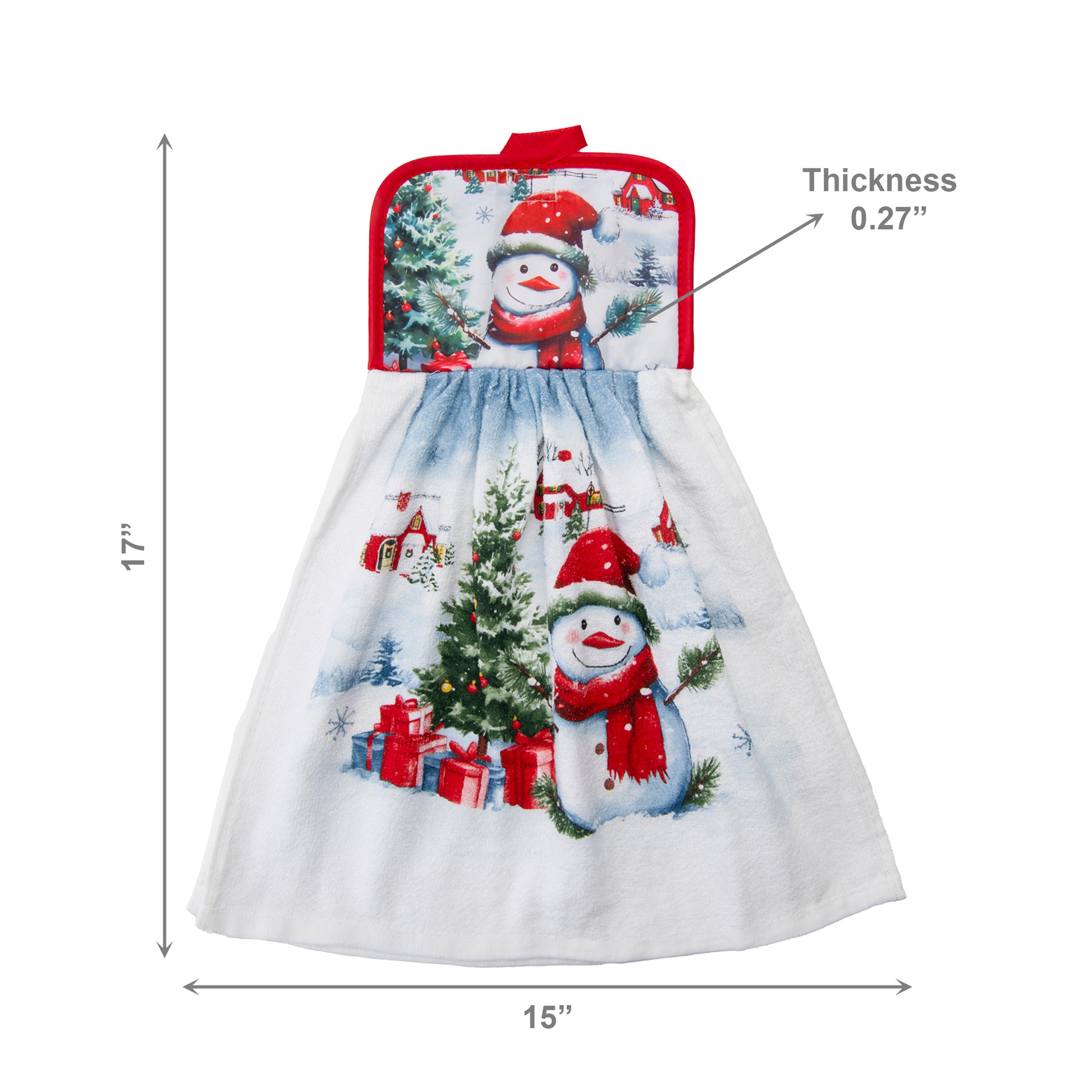 Tie Hand Towel Snowman with Tree, Christmas, Kitchen Towel, Holiday Decor- Set of 2