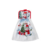 Tie Hand Towel Snowman with Tree, Christmas, Kitchen Towel, Holiday Decor- Set of 2