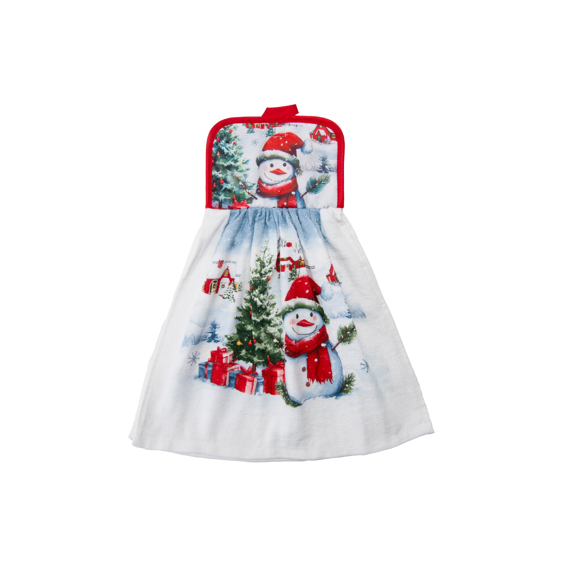 Tie Hand Towel Snowman with Tree, Christmas, Kitchen Towel, Holiday Decor- Set of 2