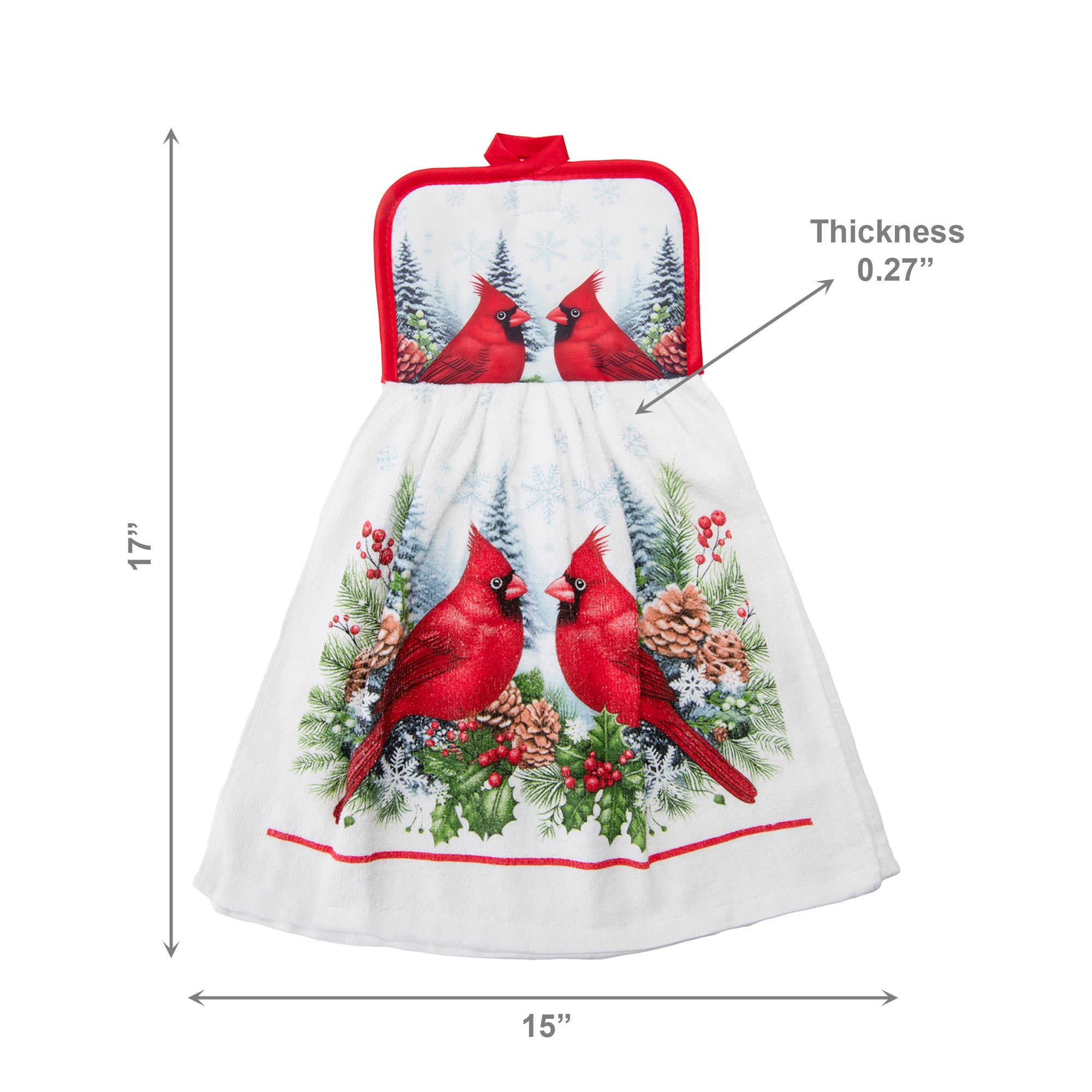 Tie Hand Towel Double Cardinal, Christmas, Kitchen Towel, Holiday Decor- Set of 2