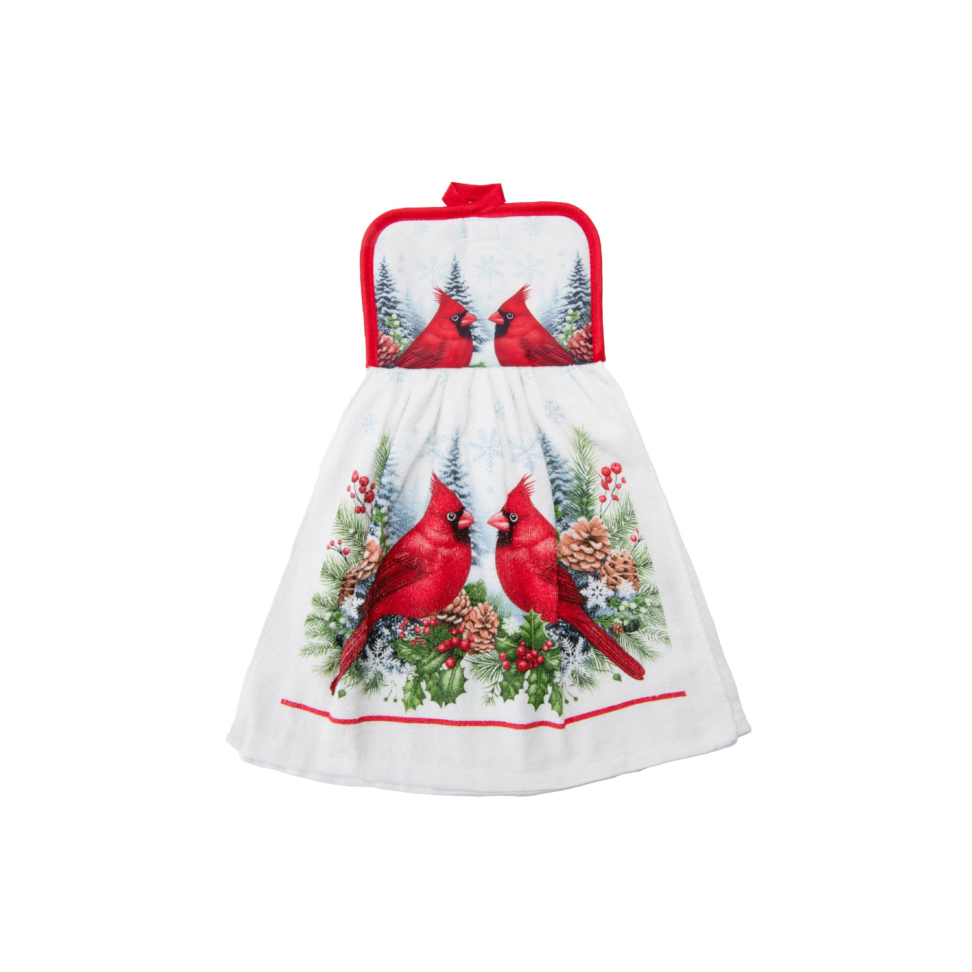 Tie Hand Towel Double Cardinal, Christmas, Kitchen Towel, Holiday Decor- Set of 2