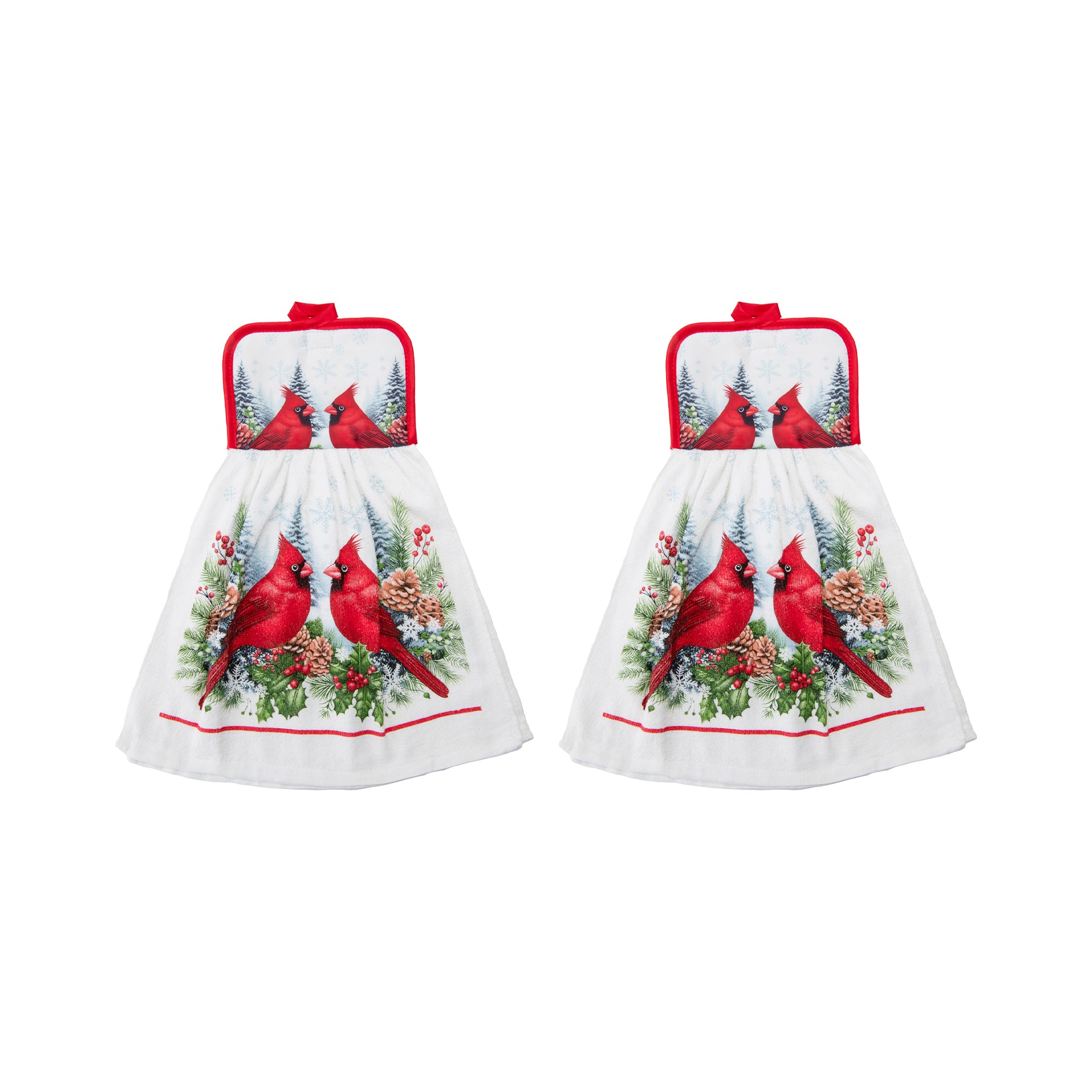 Tie Hand Towel Double Cardinal, Christmas, Kitchen Towel, Holiday Decor- Set of 2