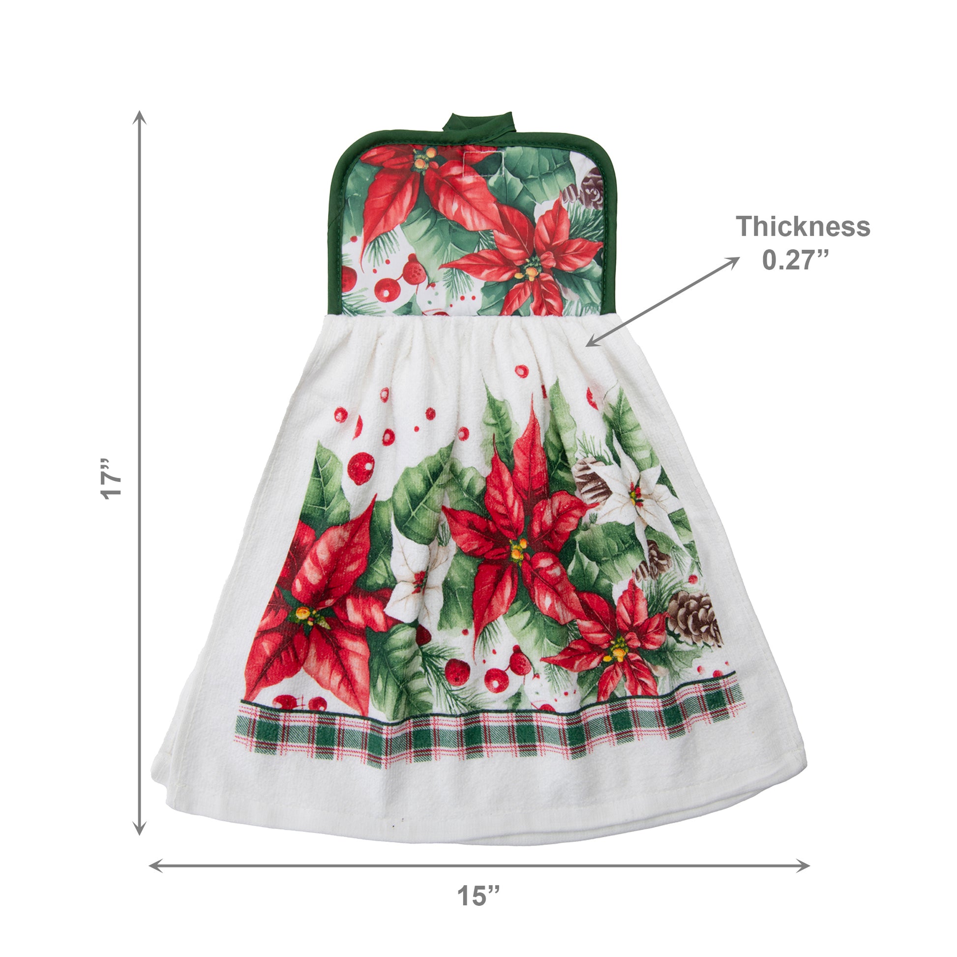 Tie Hand Towel Blooming Poinsettia, Christmas, Kitchen Towel, Holiday Decor- Set of 2