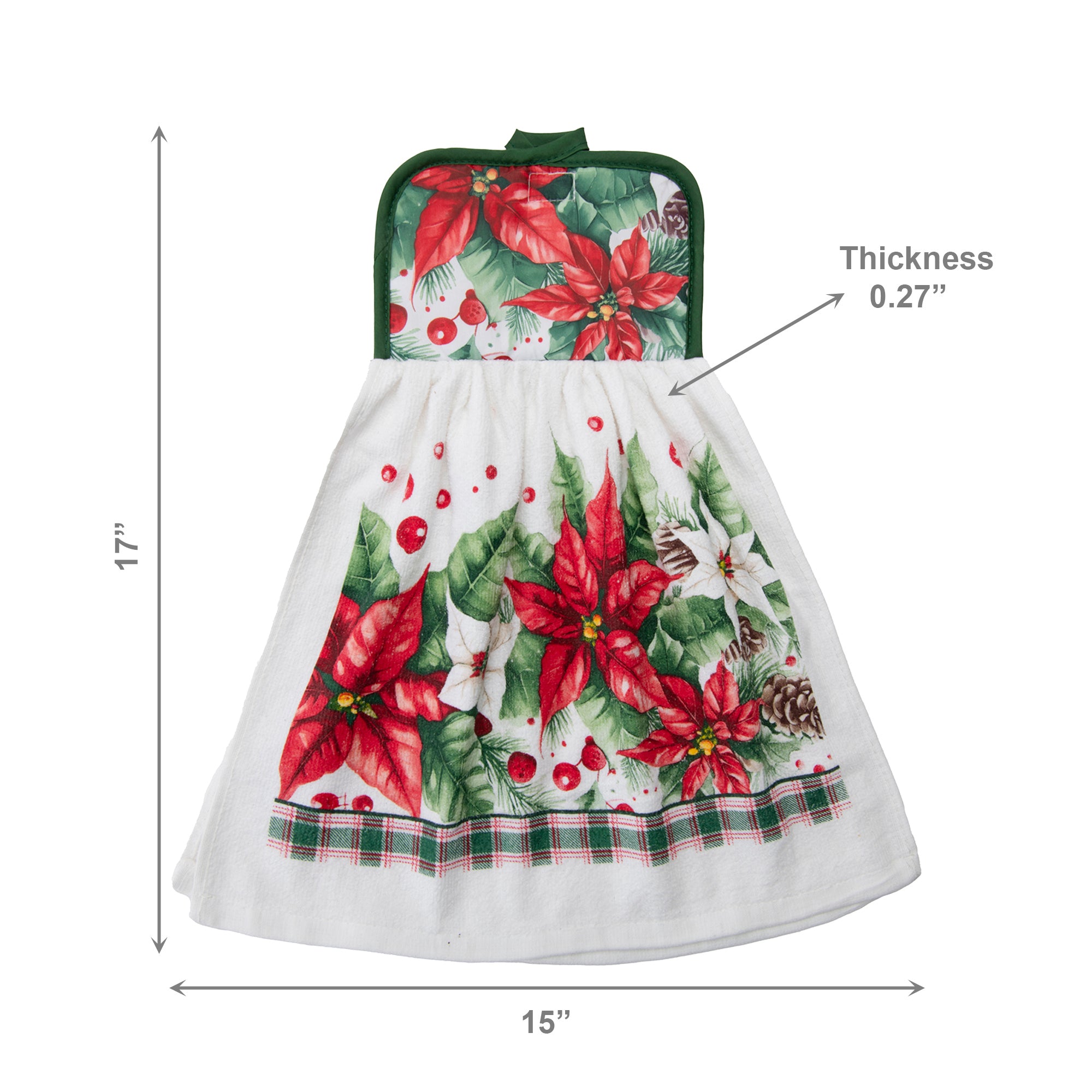Tie Hand Towel Blooming Poinsettia, Christmas, Kitchen Towel, Holiday Decor- Set of 2