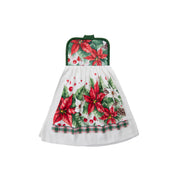 Tie Hand Towel Blooming Poinsettia, Christmas, Kitchen Towel, Holiday Decor- Set of 2