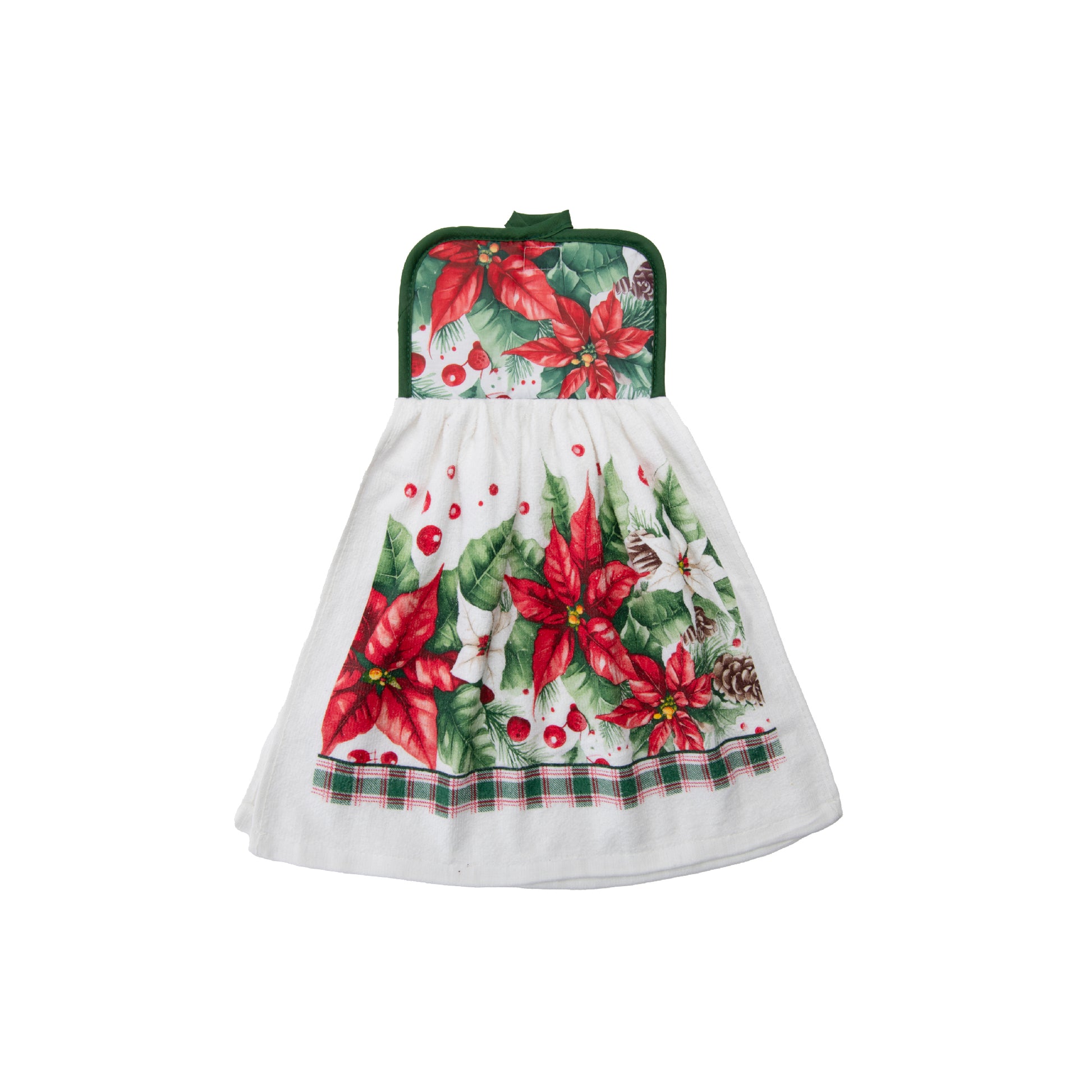 Tie Hand Towel Blooming Poinsettia, Christmas, Kitchen Towel, Holiday Decor- Set of 2