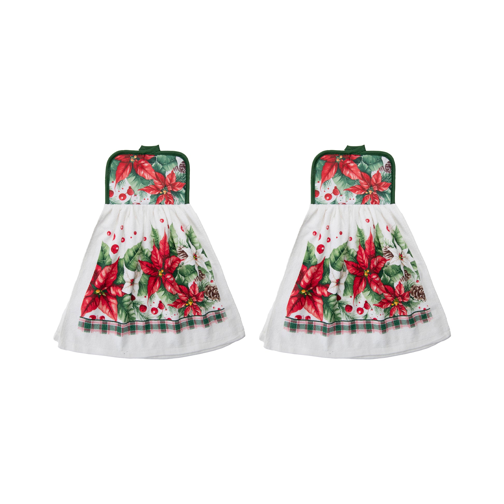 Tie Hand Towel Blooming Poinsettia, Christmas, Kitchen Towel, Holiday Decor- Set of 2