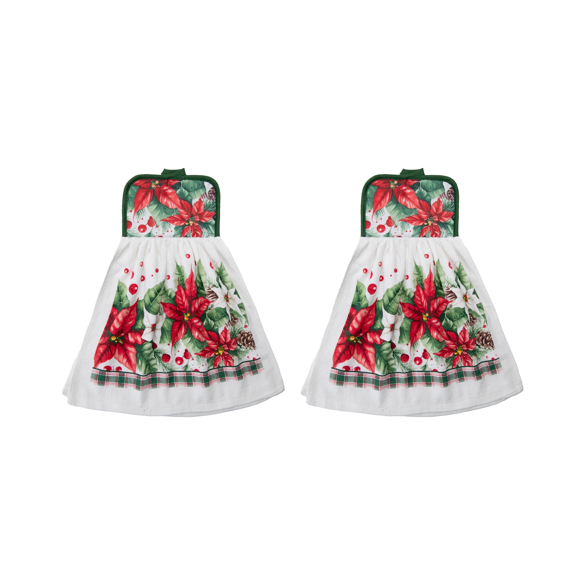 Tie Hand Towel Blooming Poinsettia, Christmas, Kitchen Towel, Holiday Decor- Set of 2