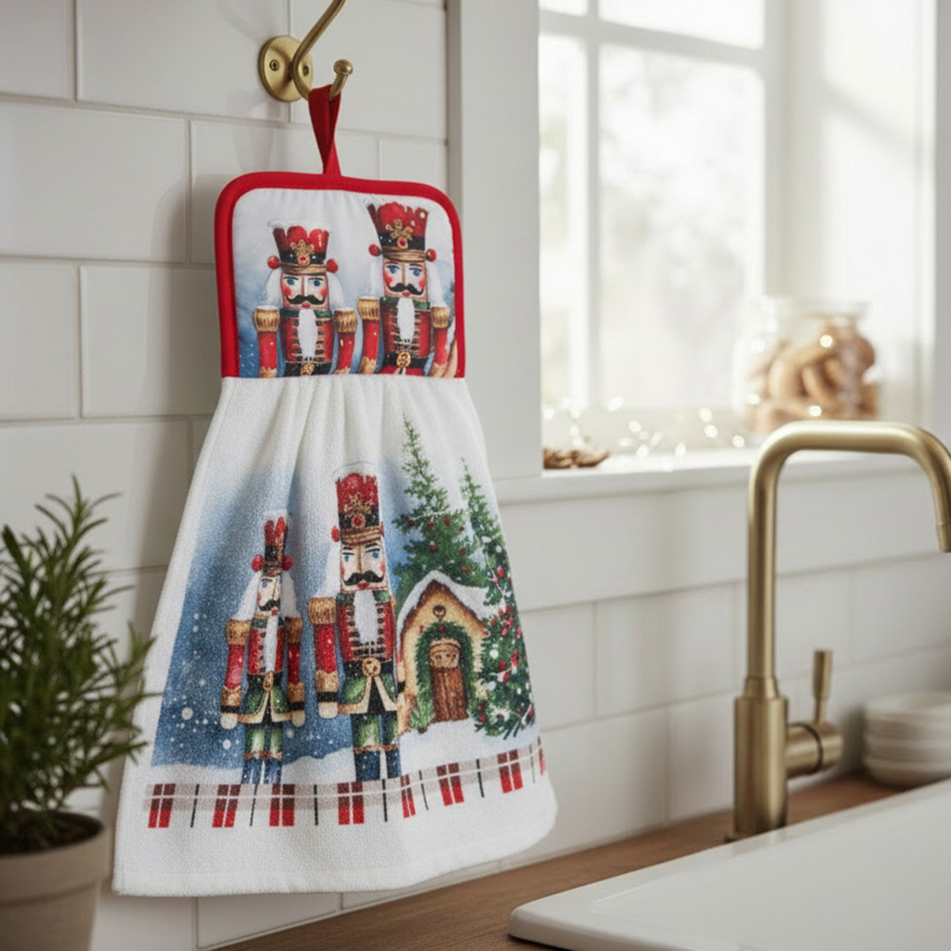 Tie Hand Towel Nutcracker Twin, Christmas, Kitchen Towel, Holiday Decor- Set of 2