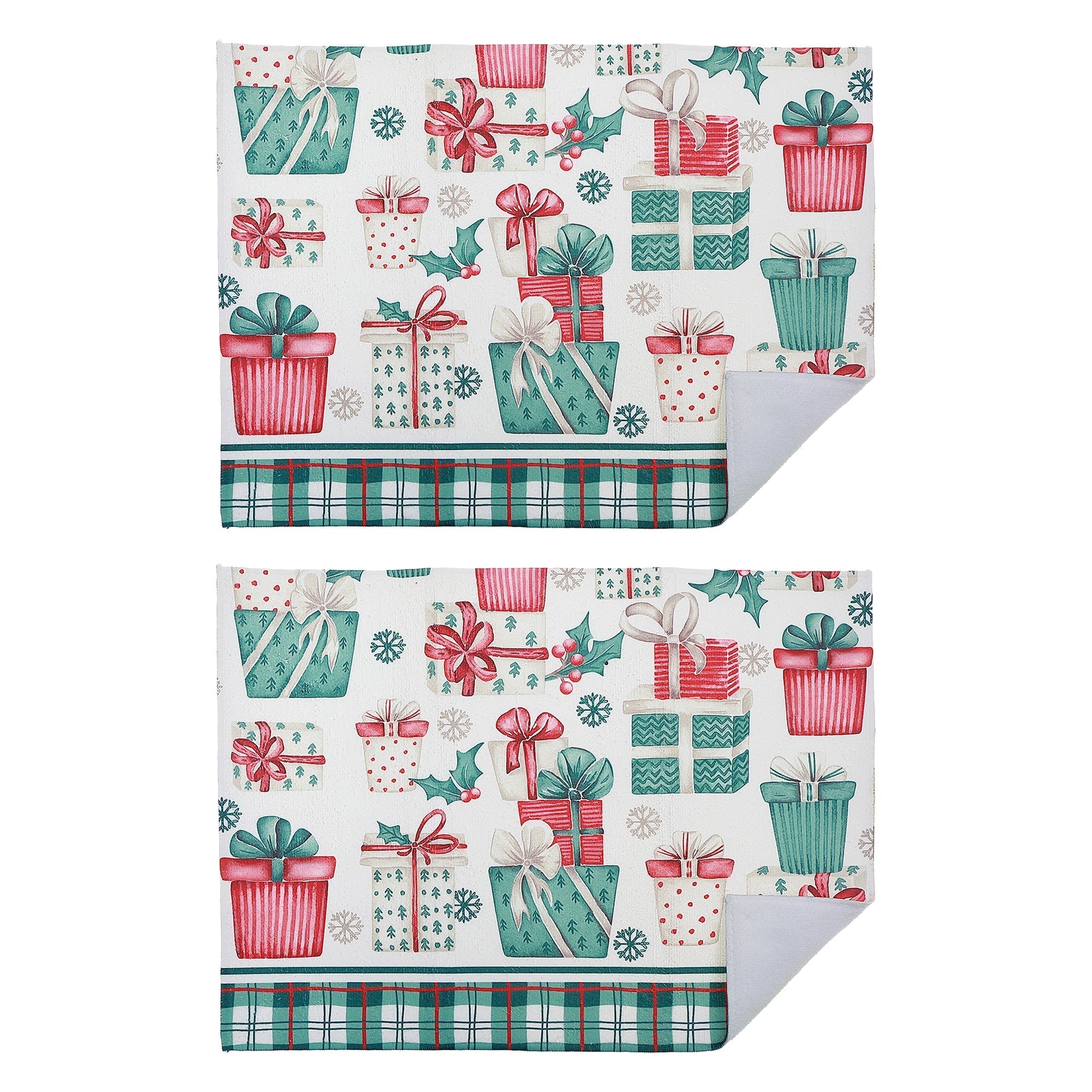 Microfibre Drying Mat Set of 2 Presents – Christmas Kitchen Linen, Holiday Counter Accessory, Festive Dish Drying Mat