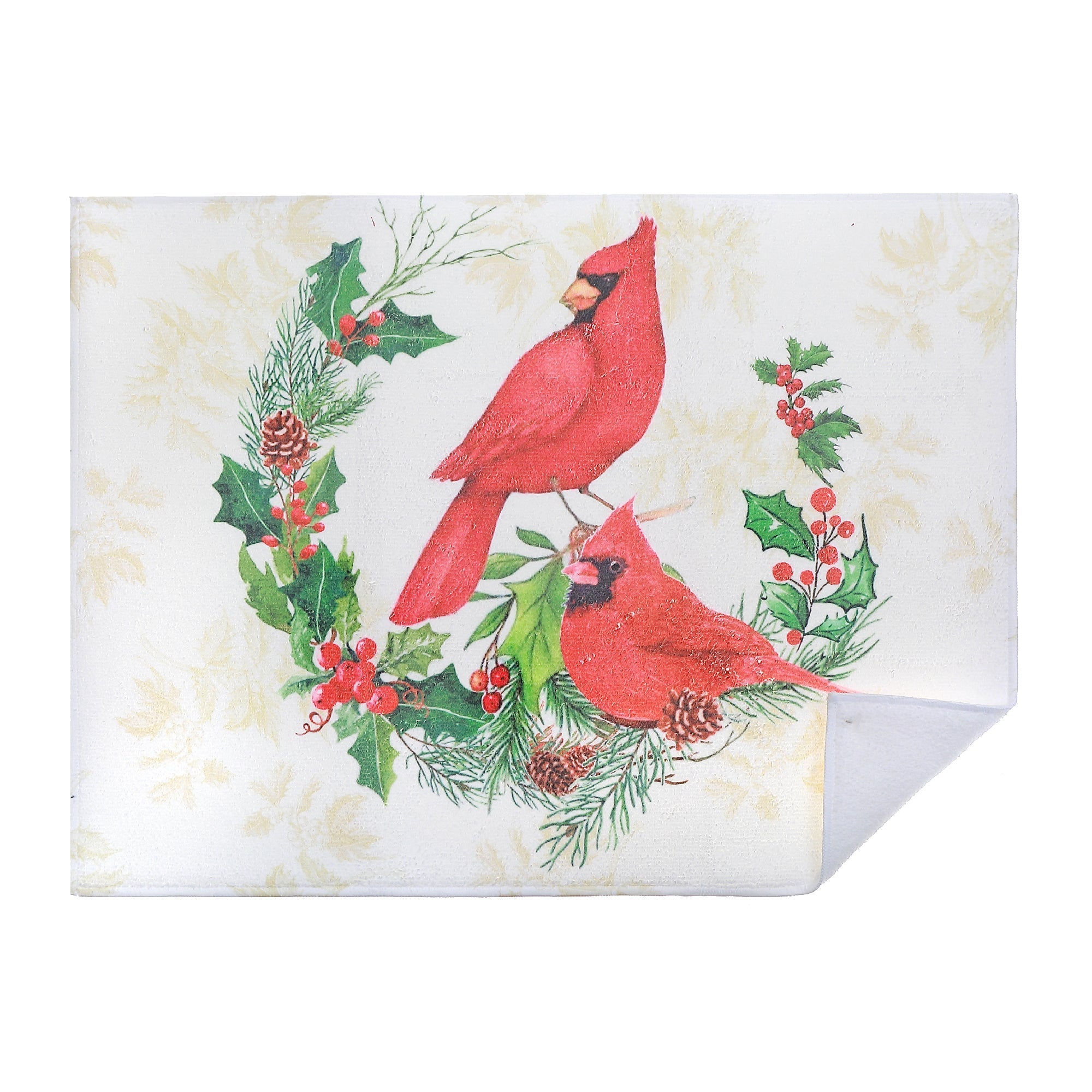 Microfibre Drying Mat Set of 2 Cardinals on Wreath – Christmas Kitchen Linen, Holiday Counter Accessory, Festive Dish Drying Mat