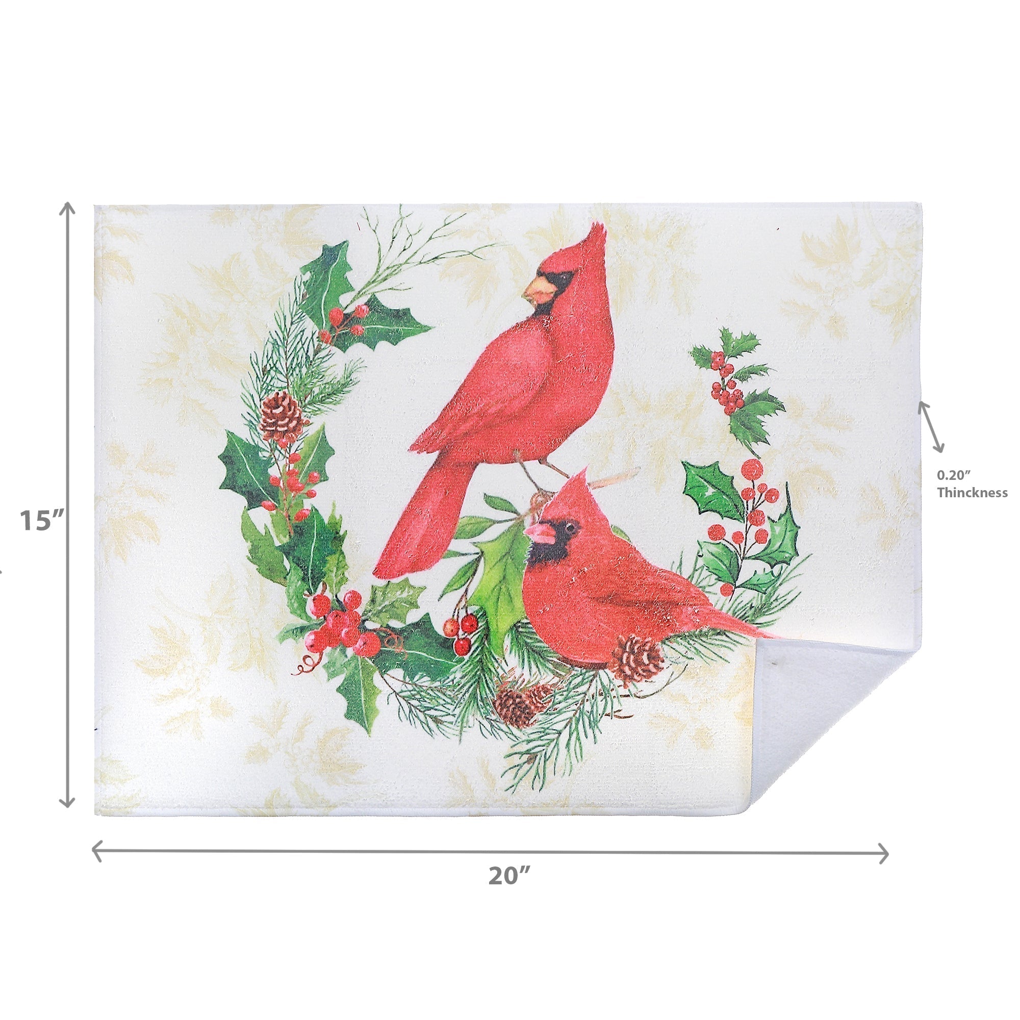 Microfibre Drying Mat Set of 2 Cardinals on Wreath – Christmas Kitchen Linen, Holiday Counter Accessory, Festive Dish Drying Mat