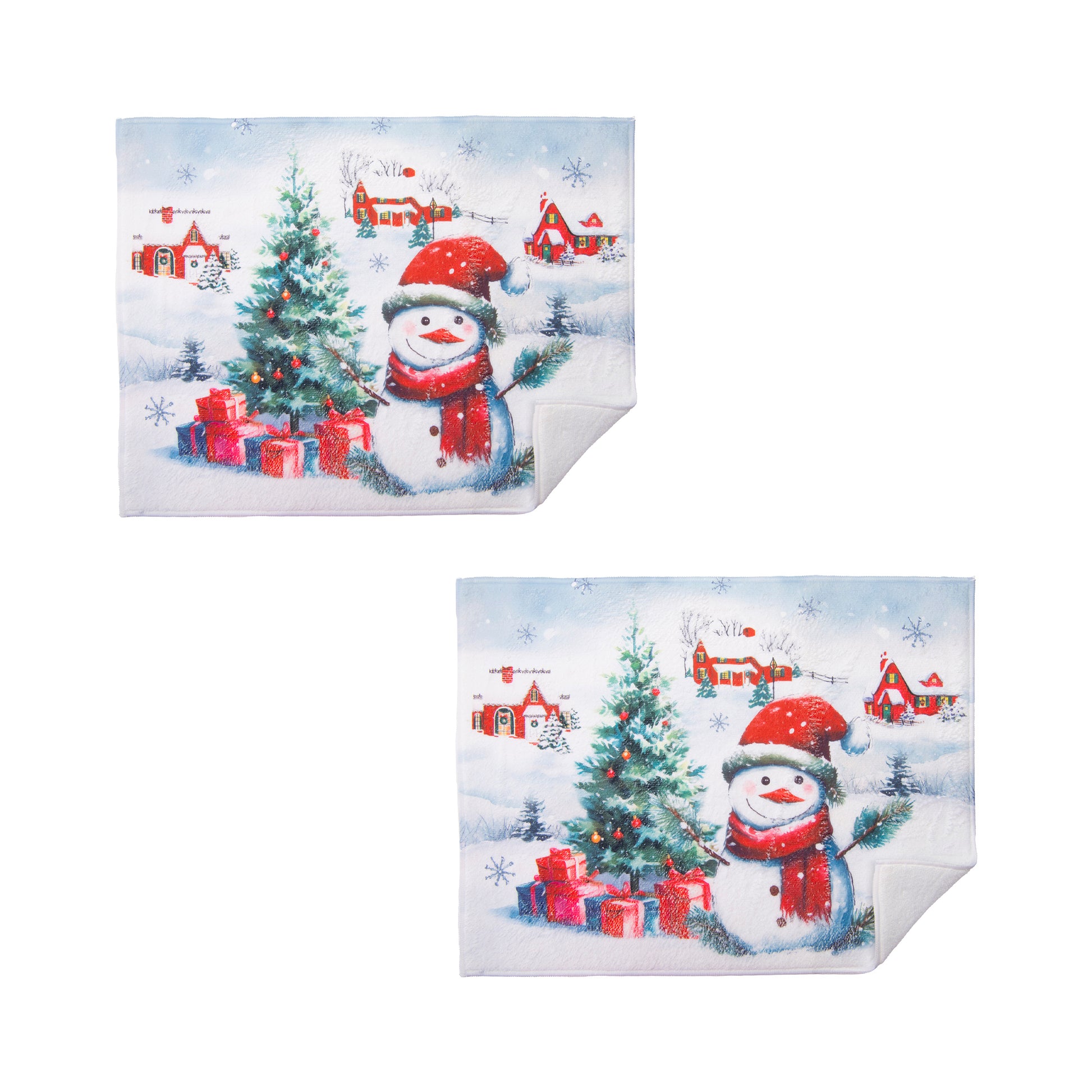 Microfiber Drying Mat Snowman with Tree, Christmas, Kitchen Towel, Holiday Decor- Set of 2