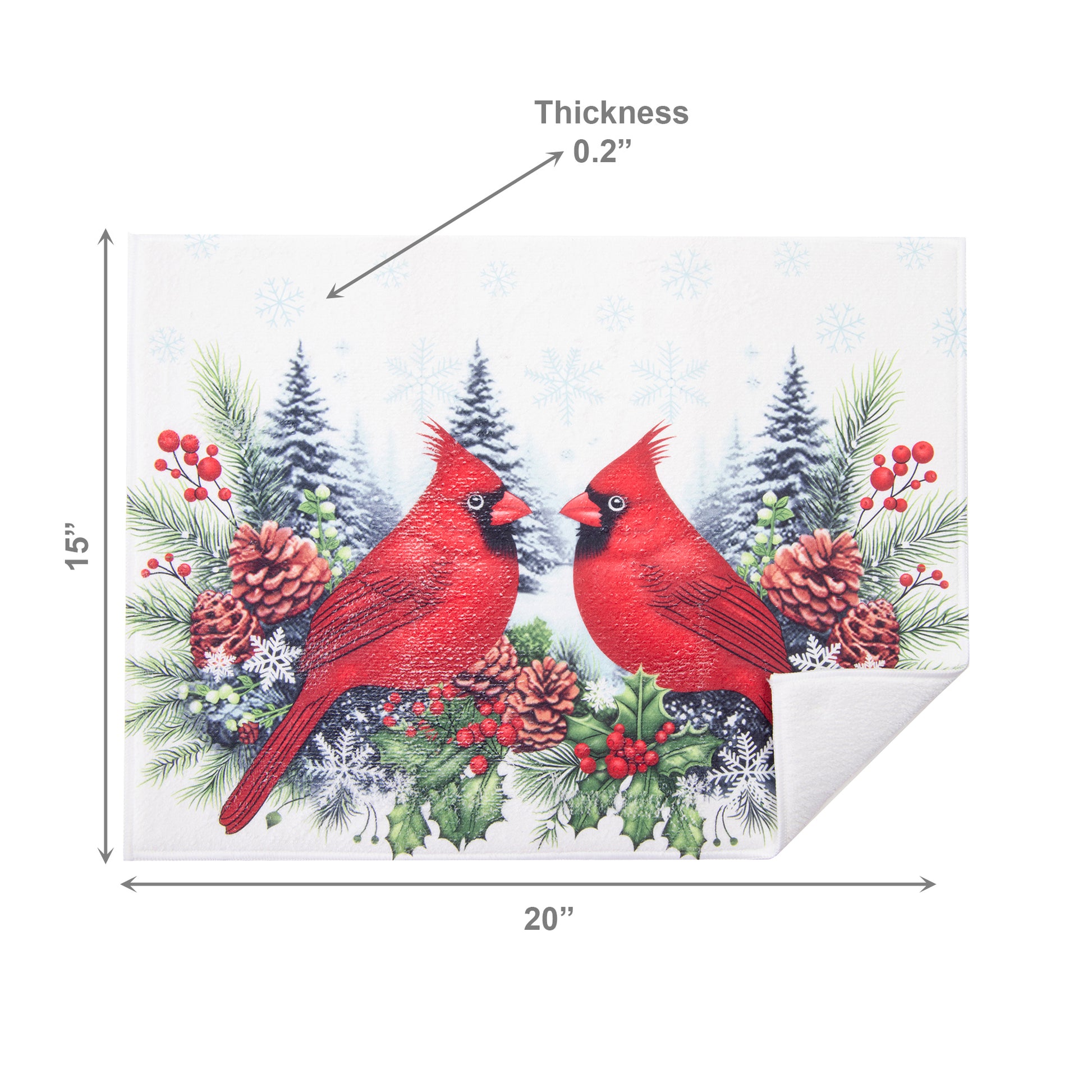 Microfiber Drying Mat Double Cardinal, Christmas, Kitchen Towel, Holiday Decor- Set of 2