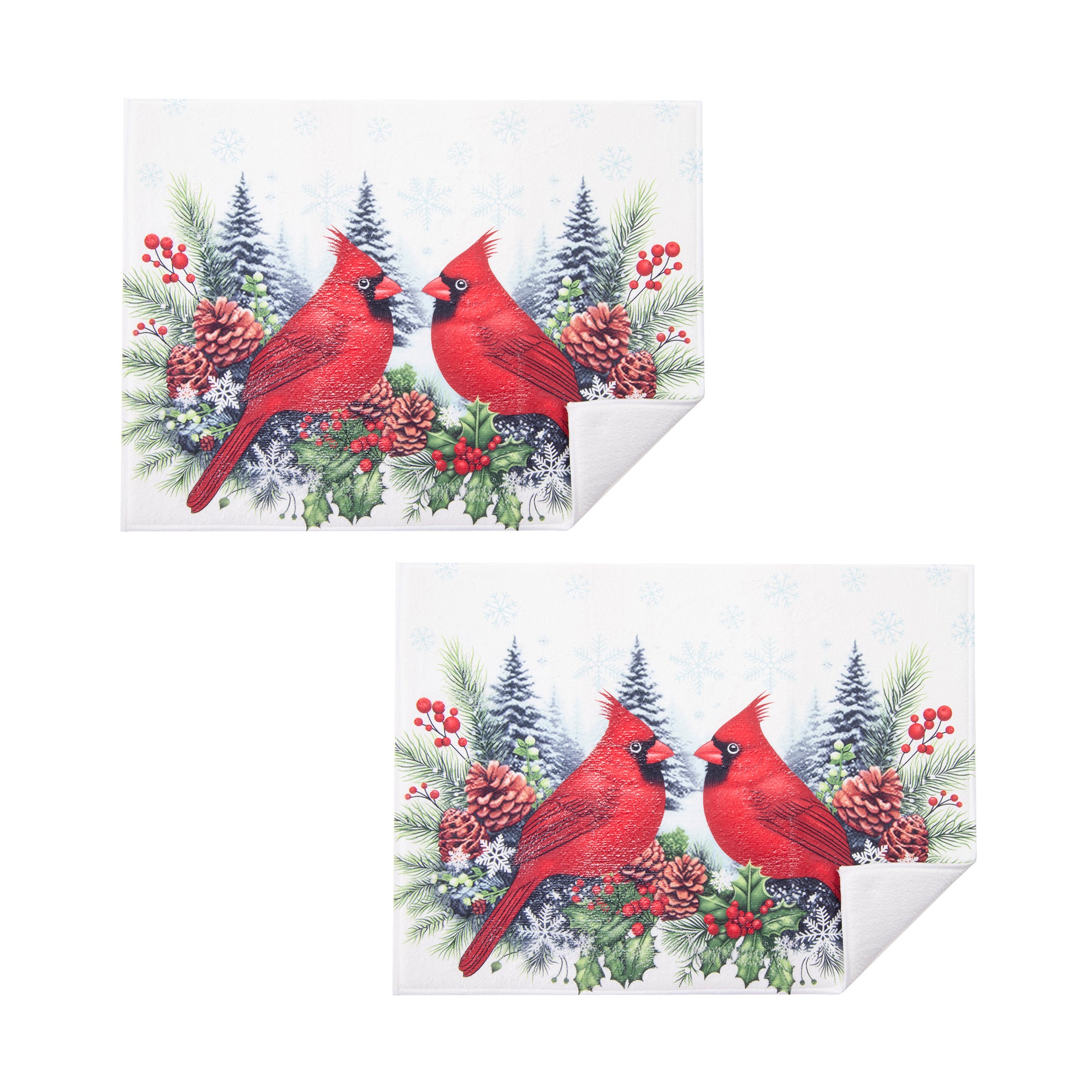 Microfiber Drying Mat Double Cardinal, Christmas, Kitchen Towel, Holiday Decor- Set of 2