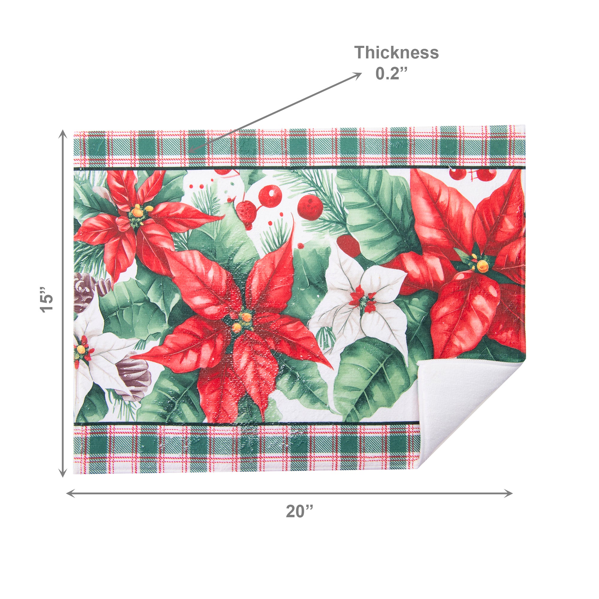 Microfiber Drying Mat Blooming Poinsettia, Christmas, Kitchen Towel, Holiday Decor- Set of 2