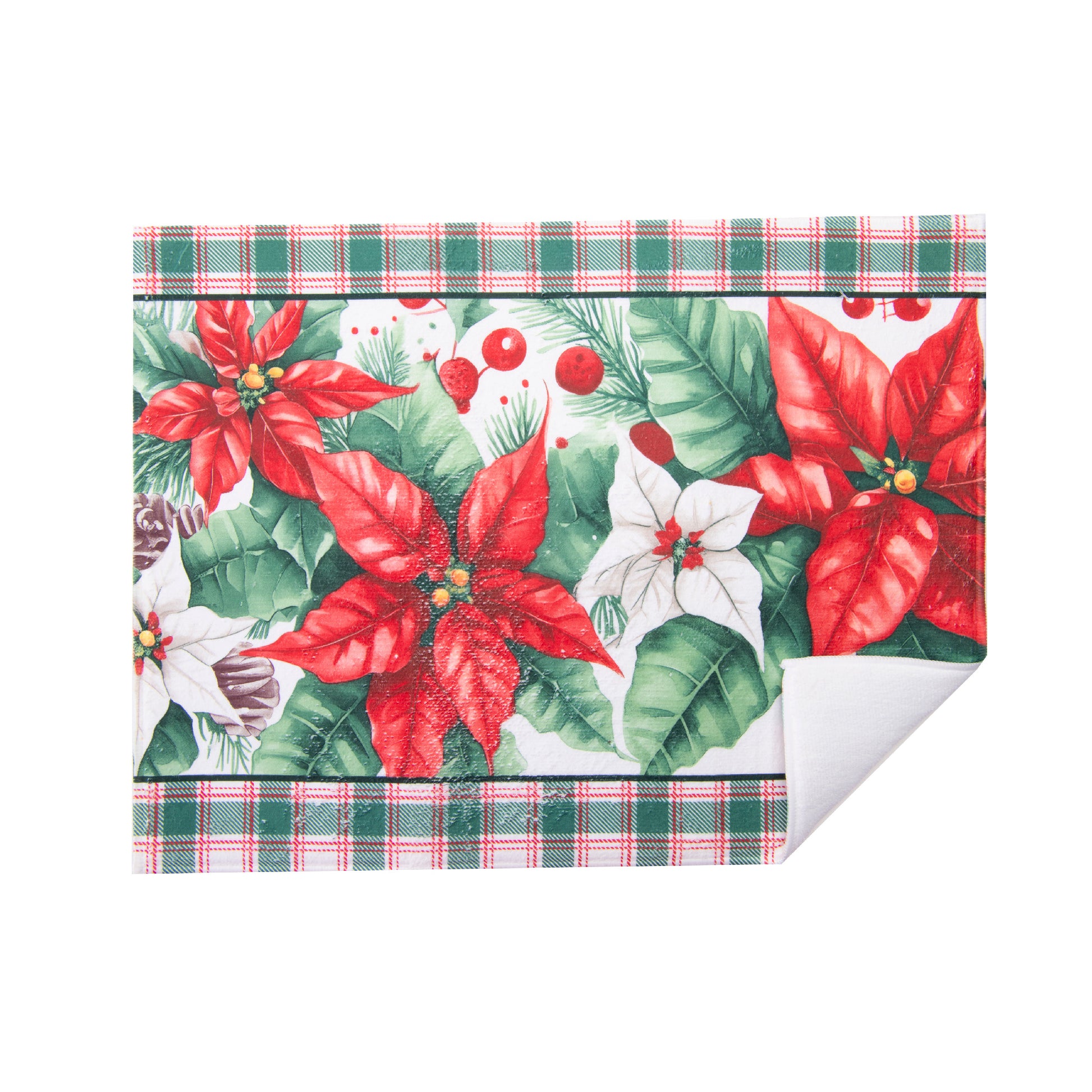 Microfiber Drying Mat Blooming Poinsettia, Christmas, Kitchen Towel, Holiday Decor- Set of 2